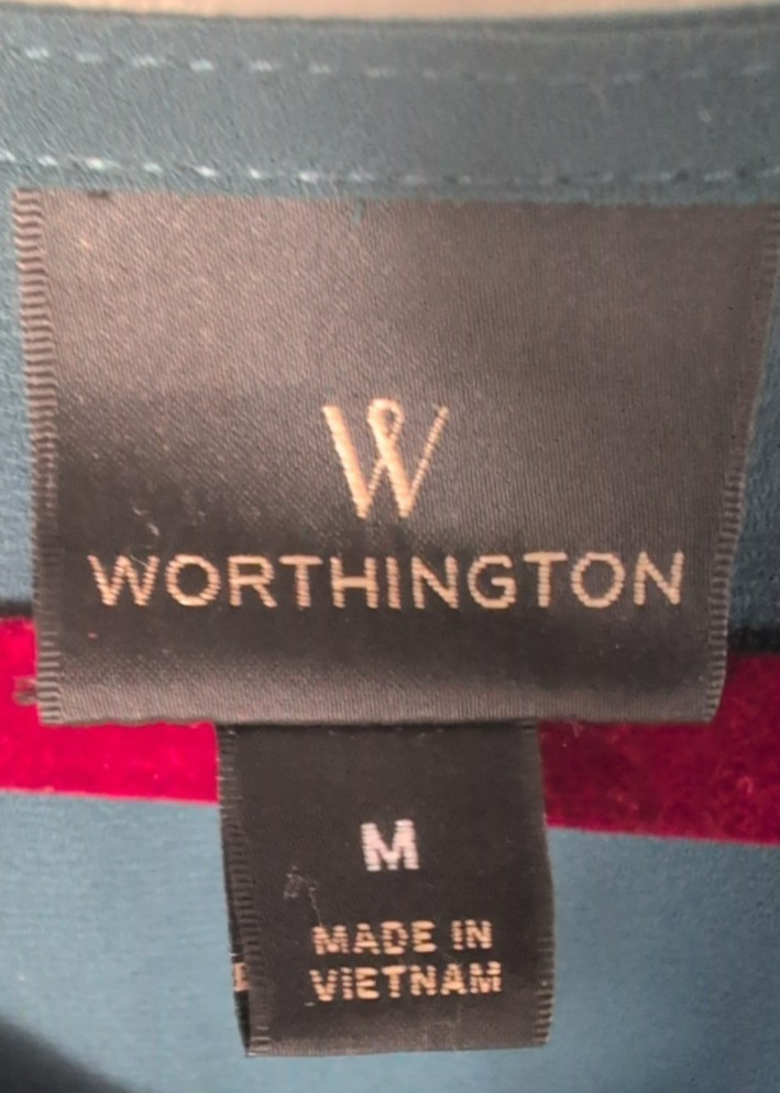 Worthington Dark Turquoise Blouse Top SZ M Smocked Cuffs V-neck