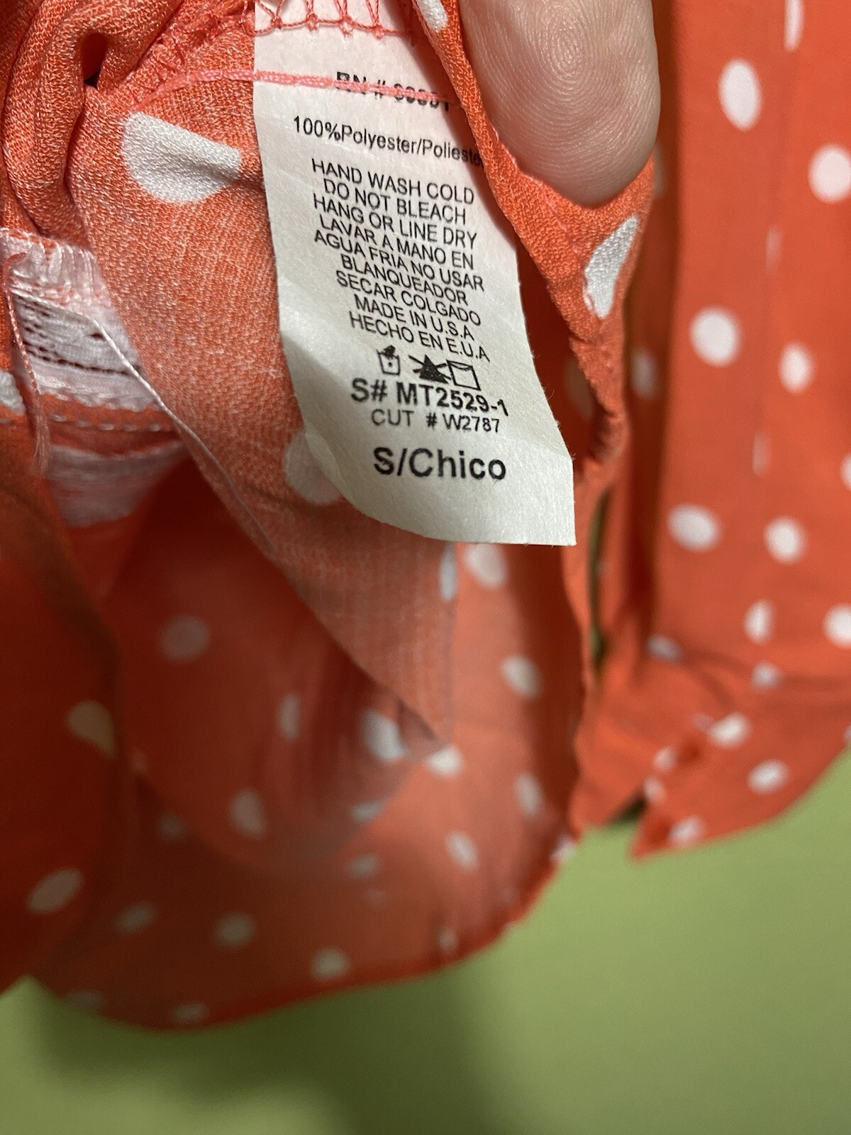 Glamour Farms women Sz S long sleeve Top Coral polka-dotted Shirt Cottage Core
