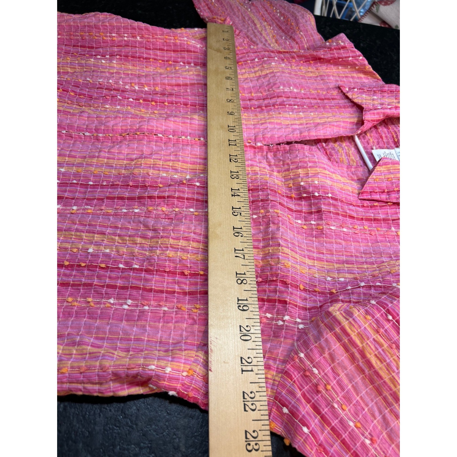 Coldwater Creek Women Pink Orange Striped Half Zip Textured Shirt XL 3/4 Sleeve