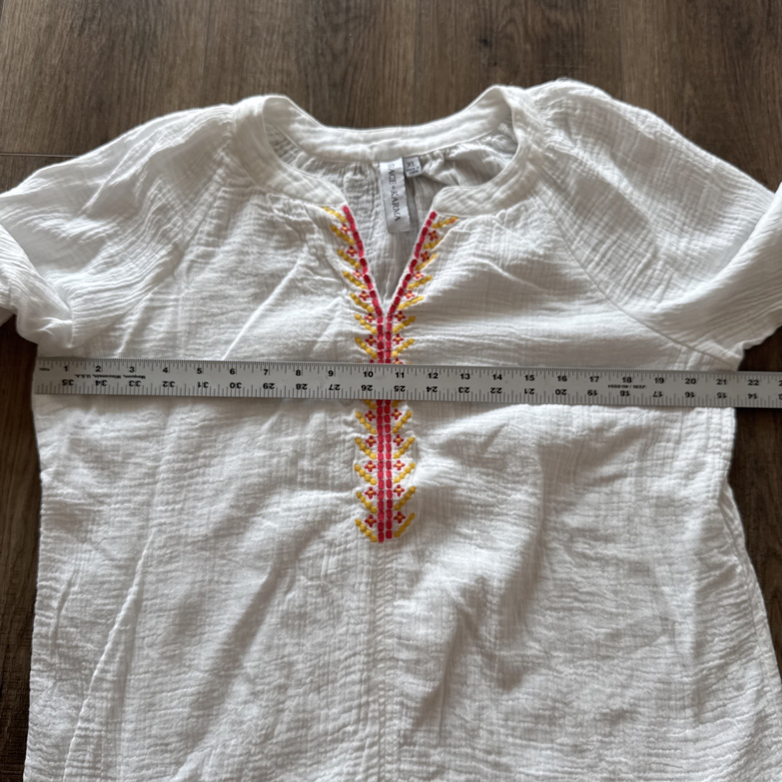 Grace + Karma Boho Blouse Top XL Embroidered White Gauze Cotton Festival E6