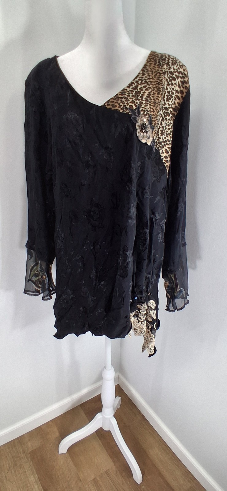Vintage Talk Of The Walk Womens 1X Leopard Blouse Whimsigoth Fairy Mob Wife