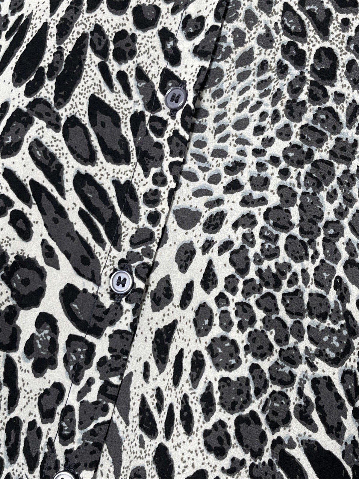 Creation L Black Grey Leopard Print Button Up Blouse 14 Mob Wife 3/4 Sleeve