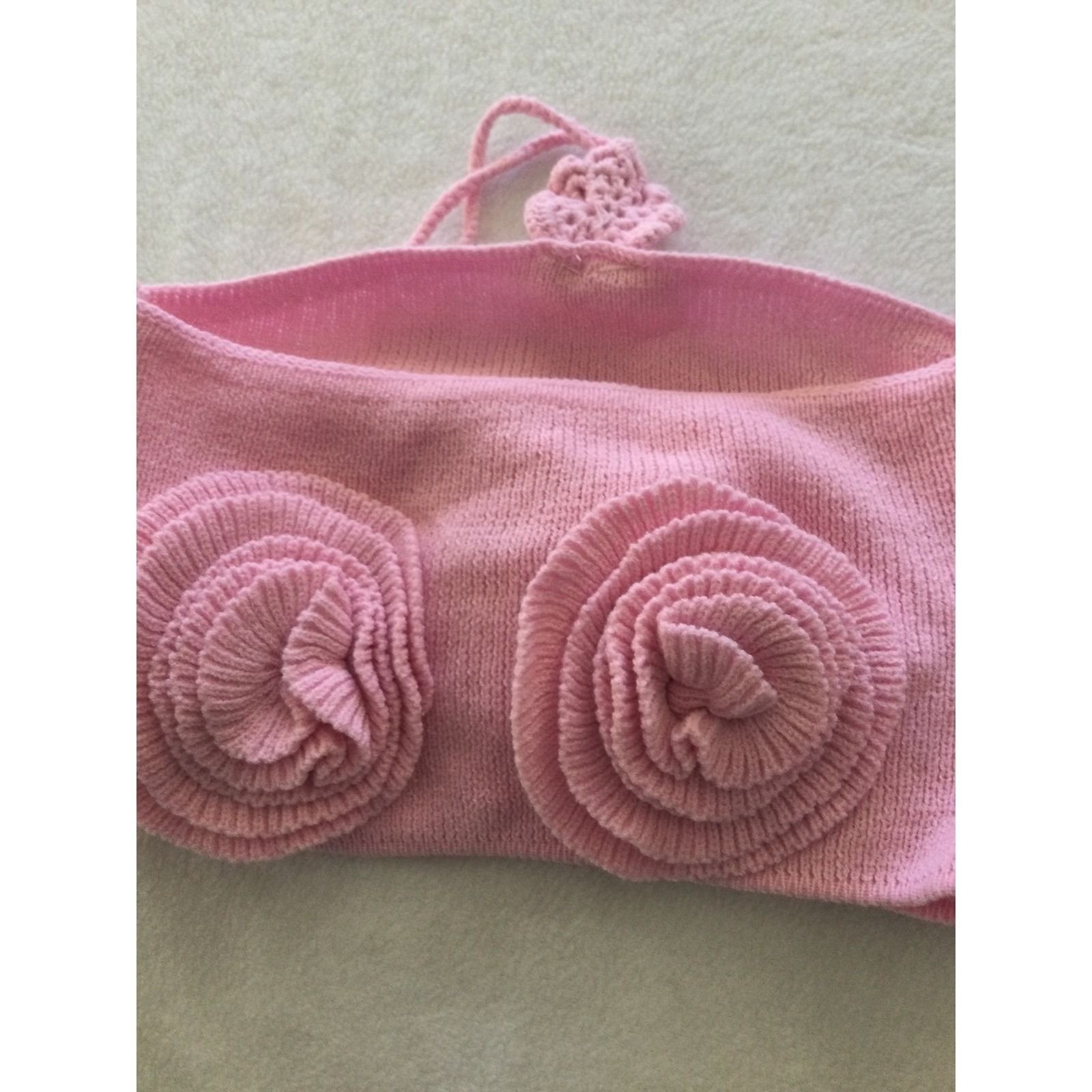 SHEIN Pink Knit Rosette Tube Top Halter Floral Bandeau Size Large L 8/10