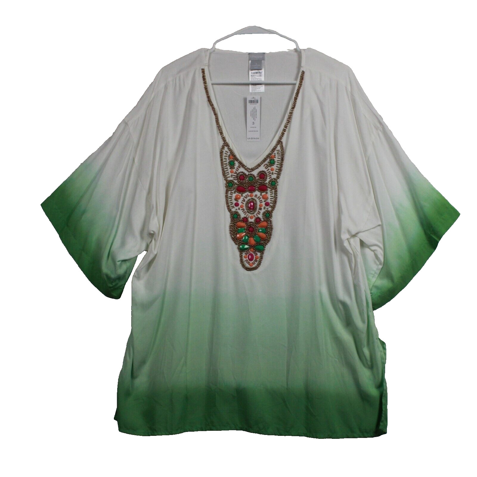 NEW Chico’s 3 (Women’s Size XL) Embellished Kurta Ombre Tunic Top