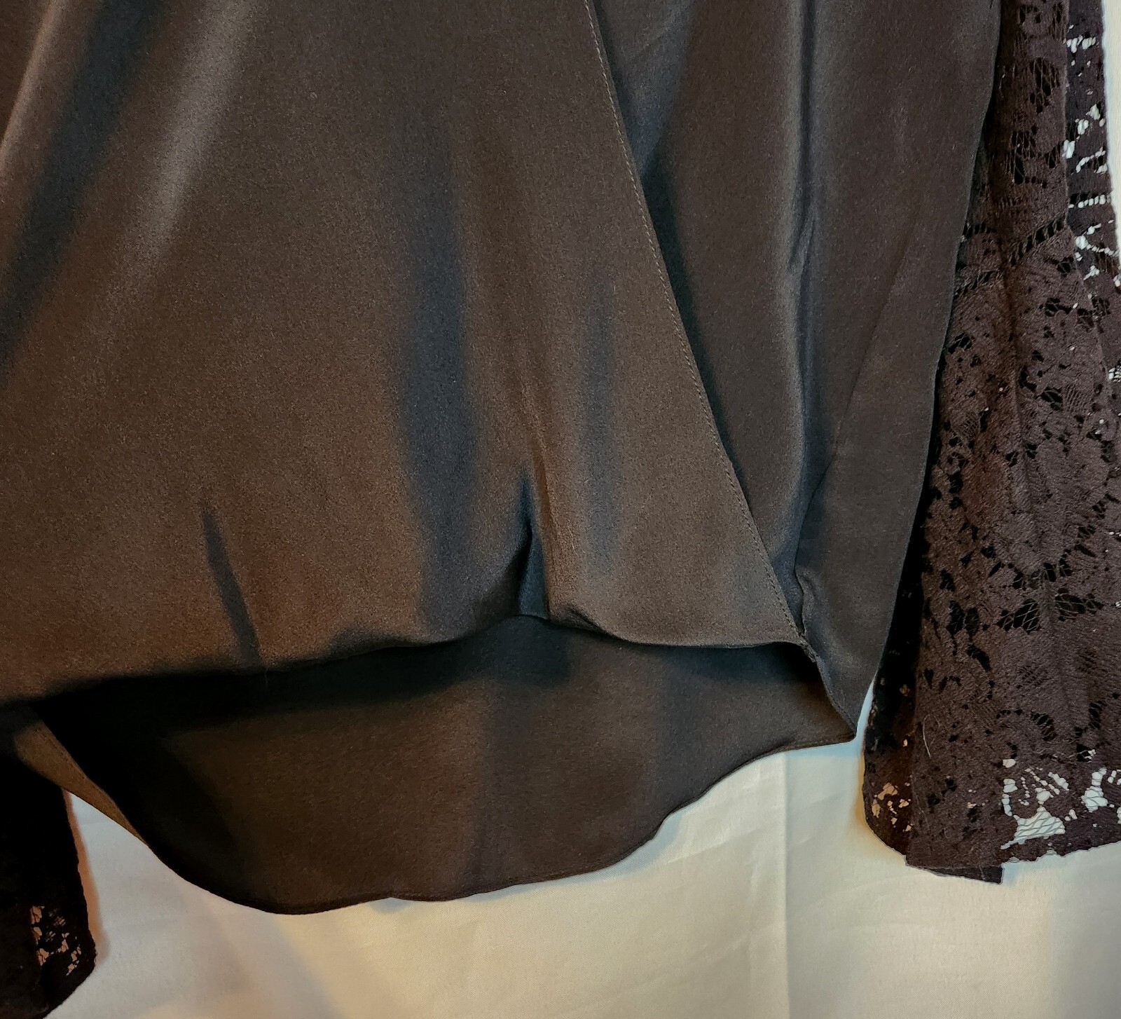 Bailey 44 Black Faux Wrap Long Lace Bell Sleeves Size Small Hi-Low