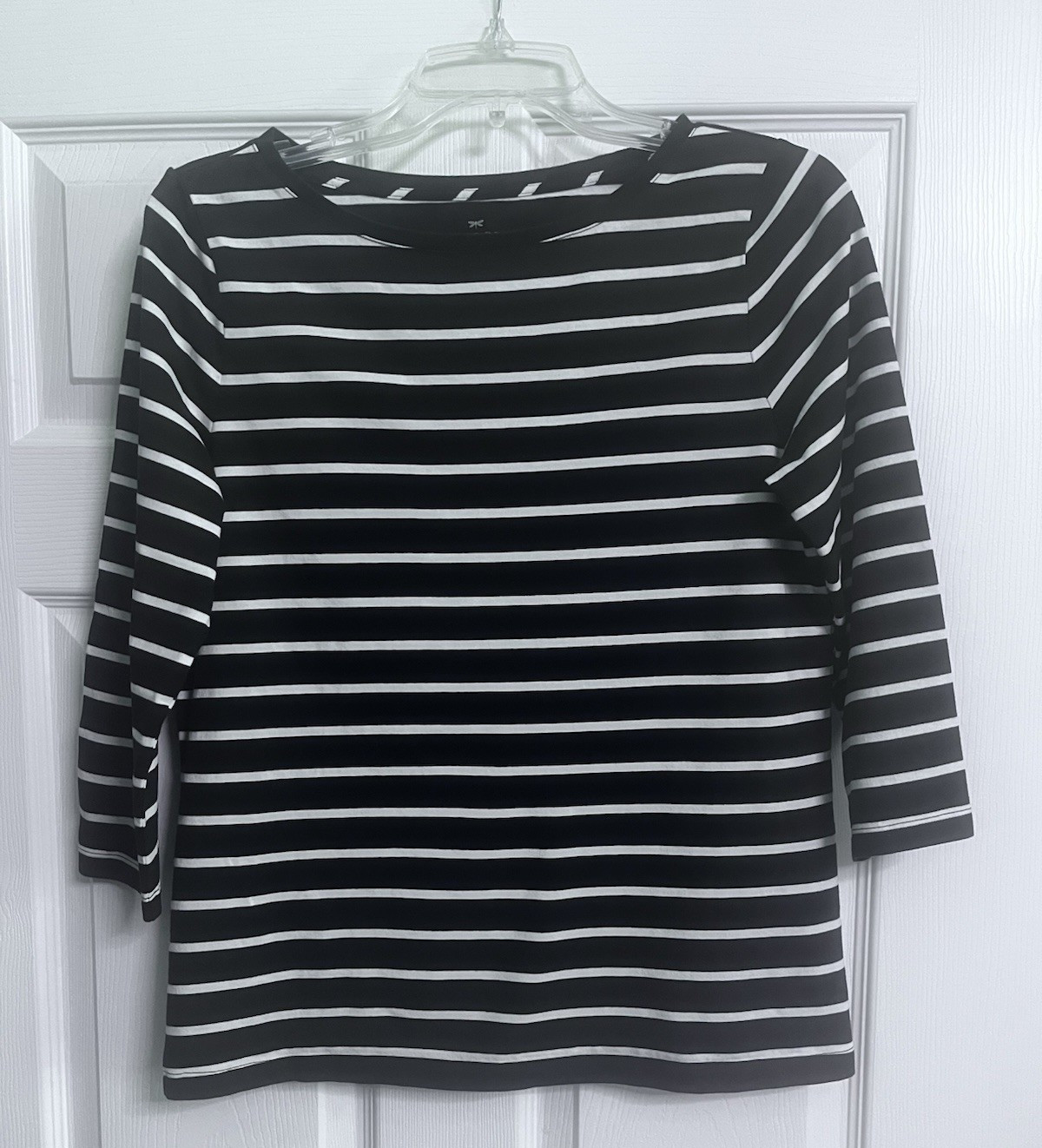 Talbots Navy/white Striped 3/4 Sleeve Top Boat Neck Size M Nautical
