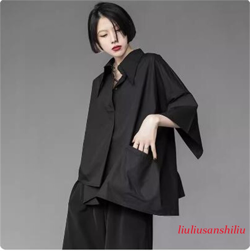 Japanese Women Irregular Short Sleeve Blouse Top Loose Harajuku Shirt Casual