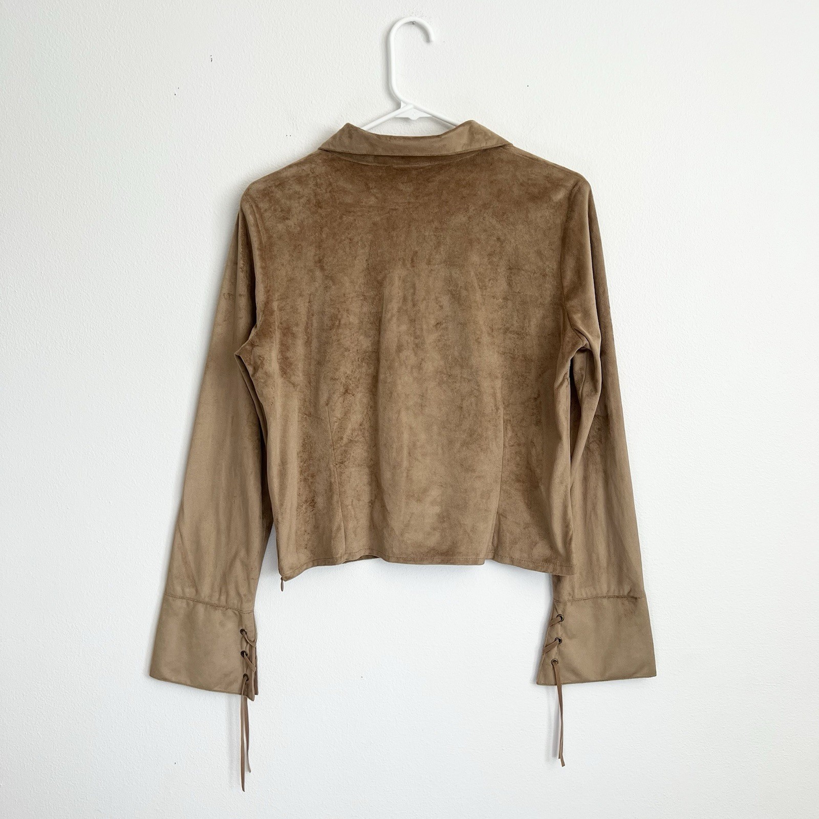 Amisu Boho Western Lace Up Faux Suede Top Cowboycore Retro Festival 70s Style L