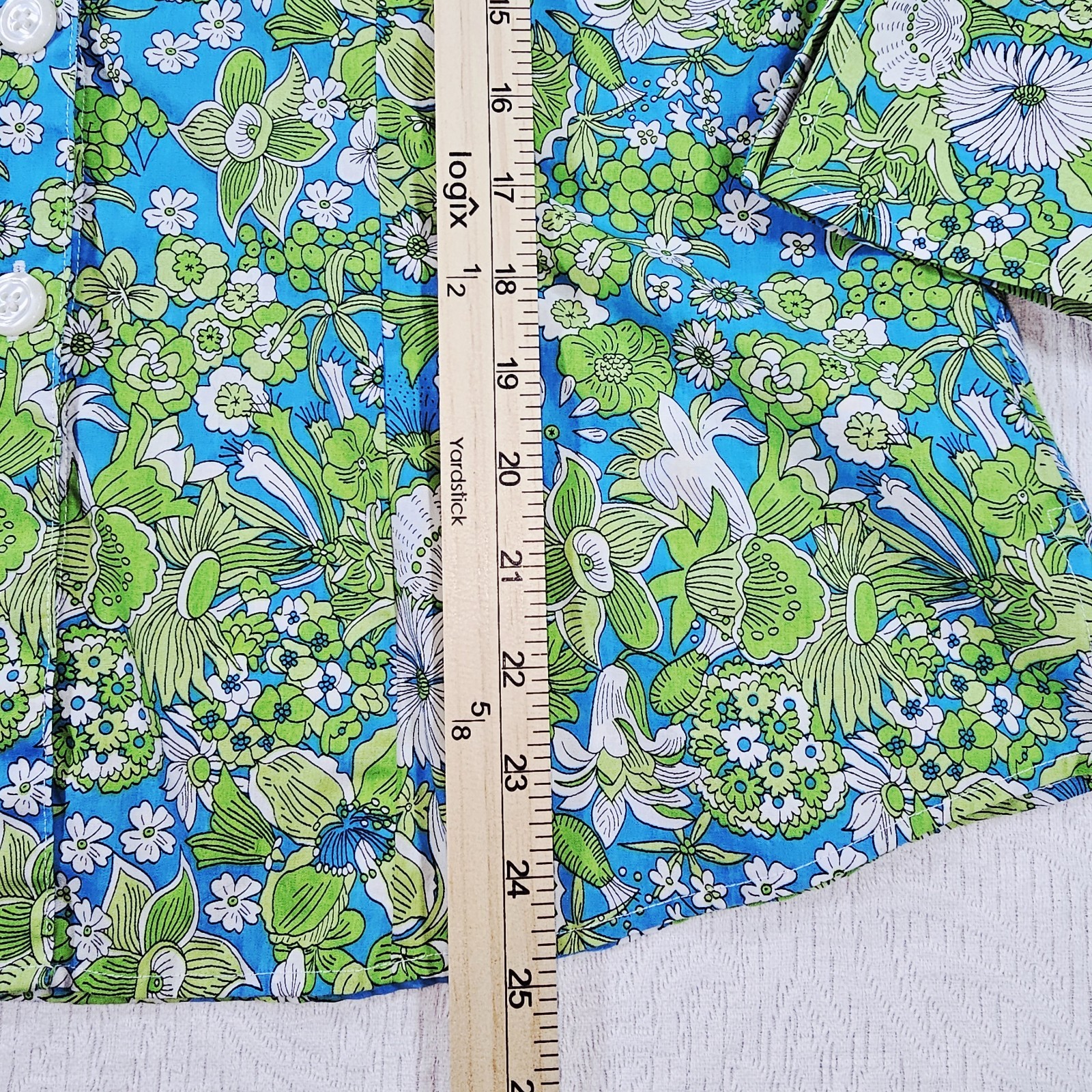 ORIVS Wrinkle Resistant Cotton Shirt Blouse Green Aqua & White Floral Nature 14