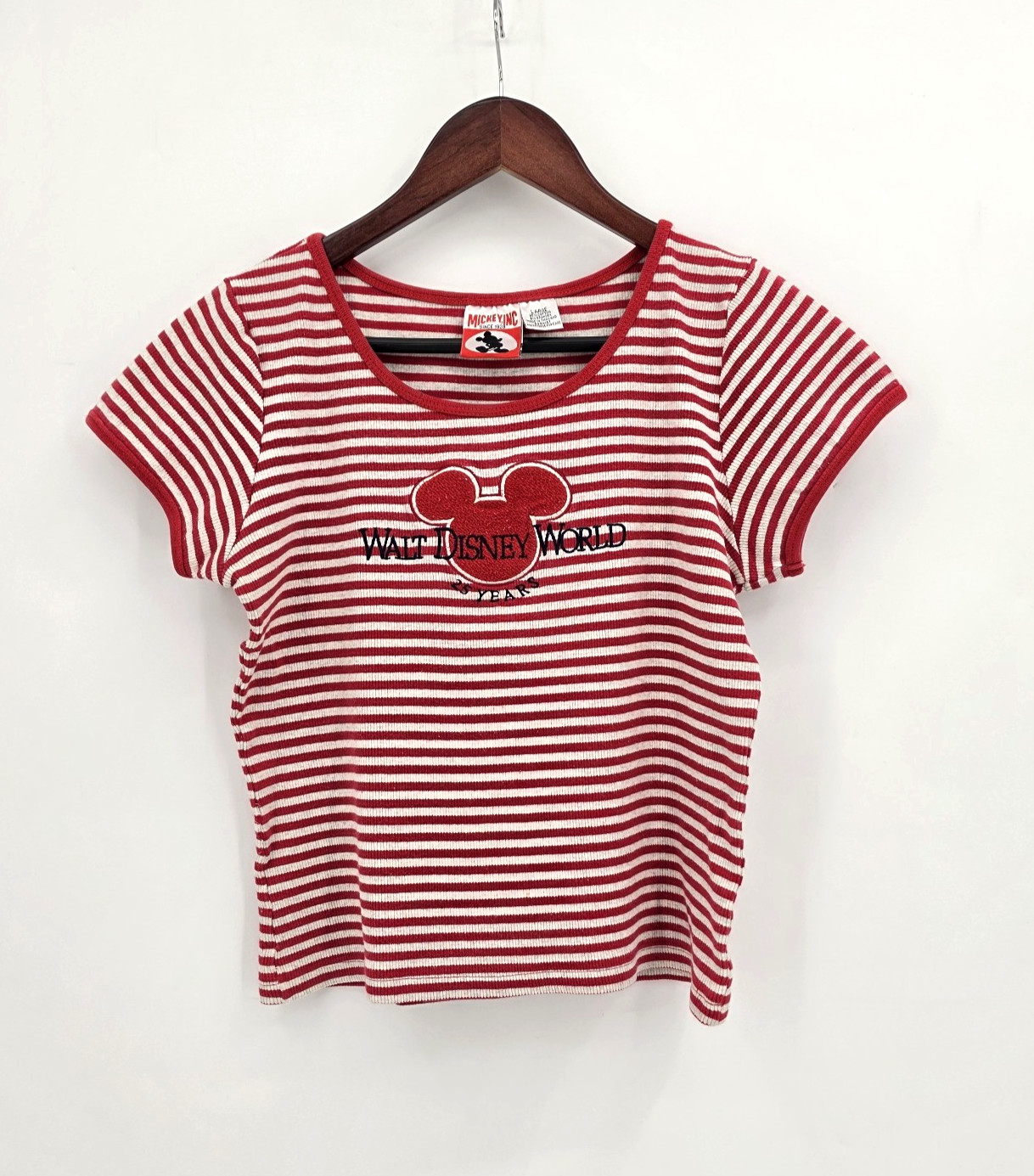 Vintage Walt Disney World 25 Years Shirt Women’s Size Large Red Gray Ribbed