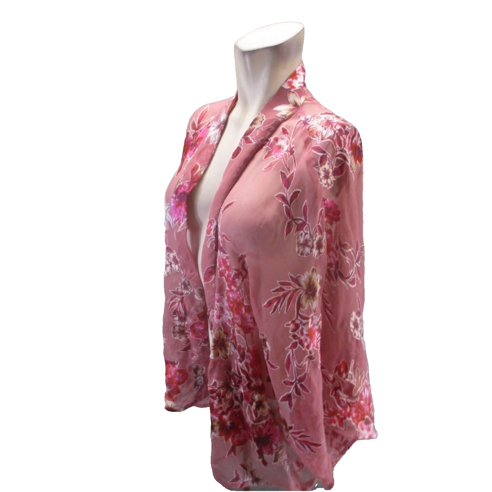Womens Pink Floral Sheer Kimono One Size Beach Swim Cover Up Ethereal Robe