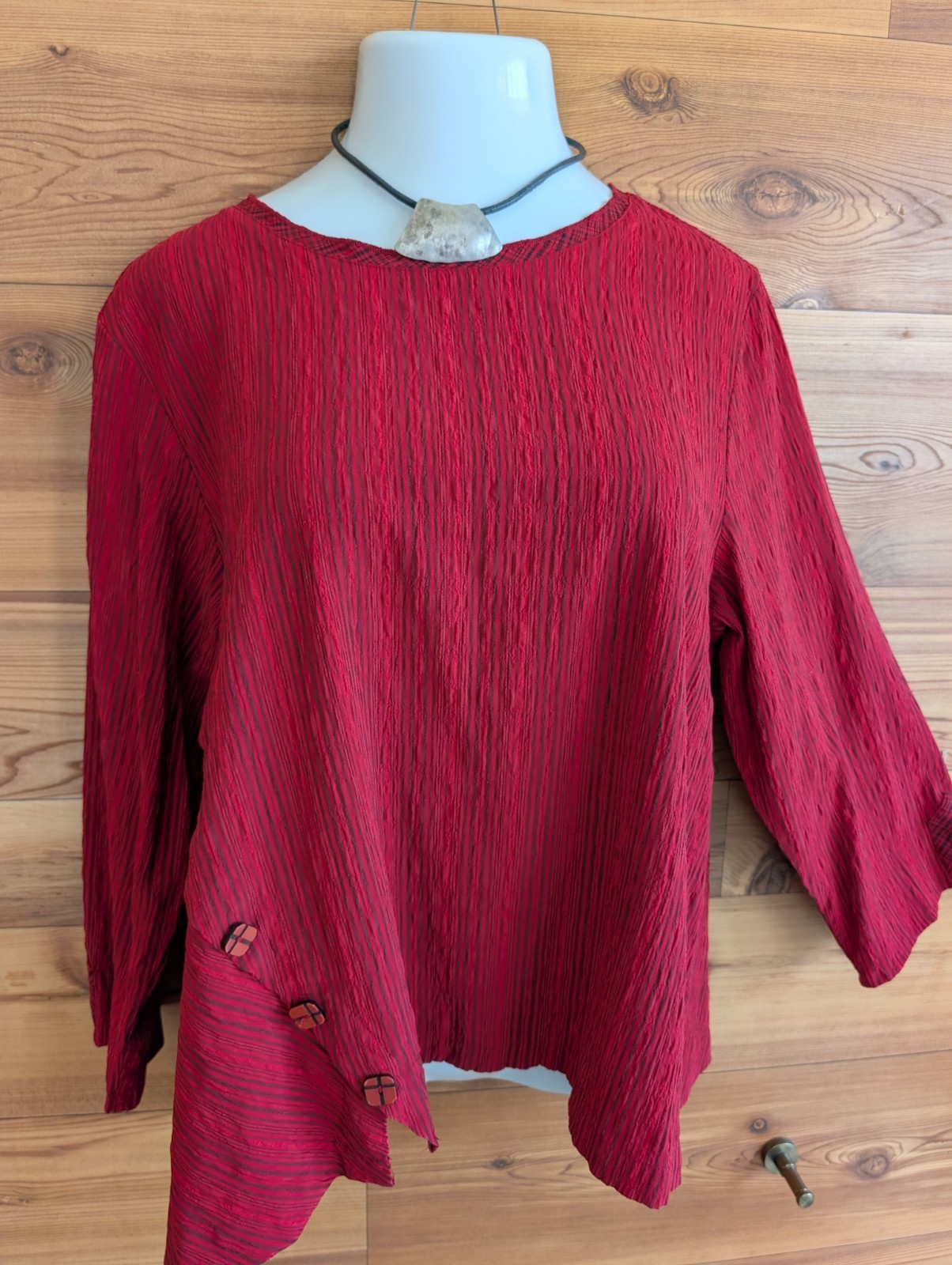 Habitat L Red + Gray Striped Blouse Top 10 12 14 Textured Rayon Blend Mix Match