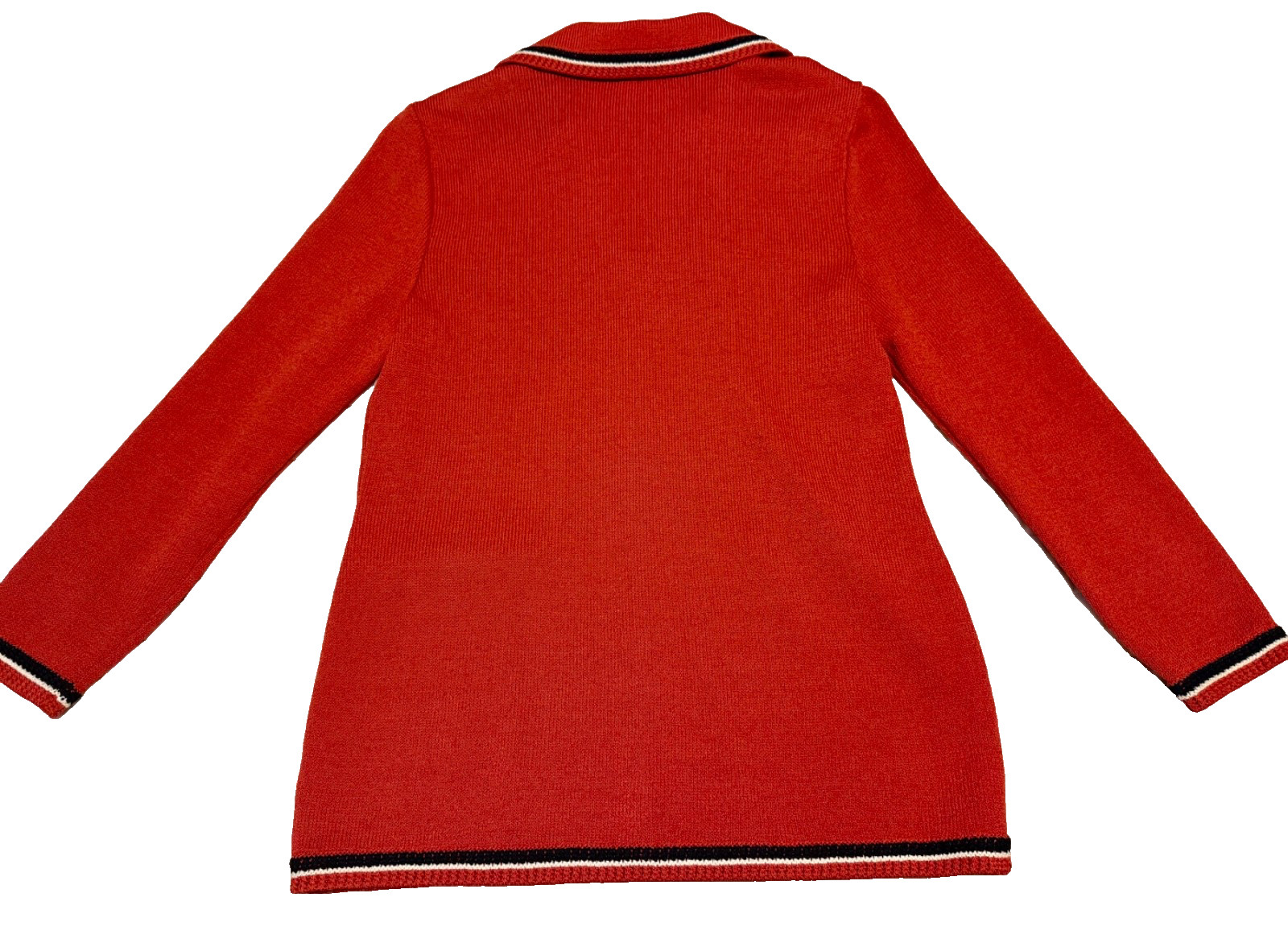 Vtg St. John Marie Gray Size 8 Red Knit Blazer Jacket, Navy Trim, Gold Buttons