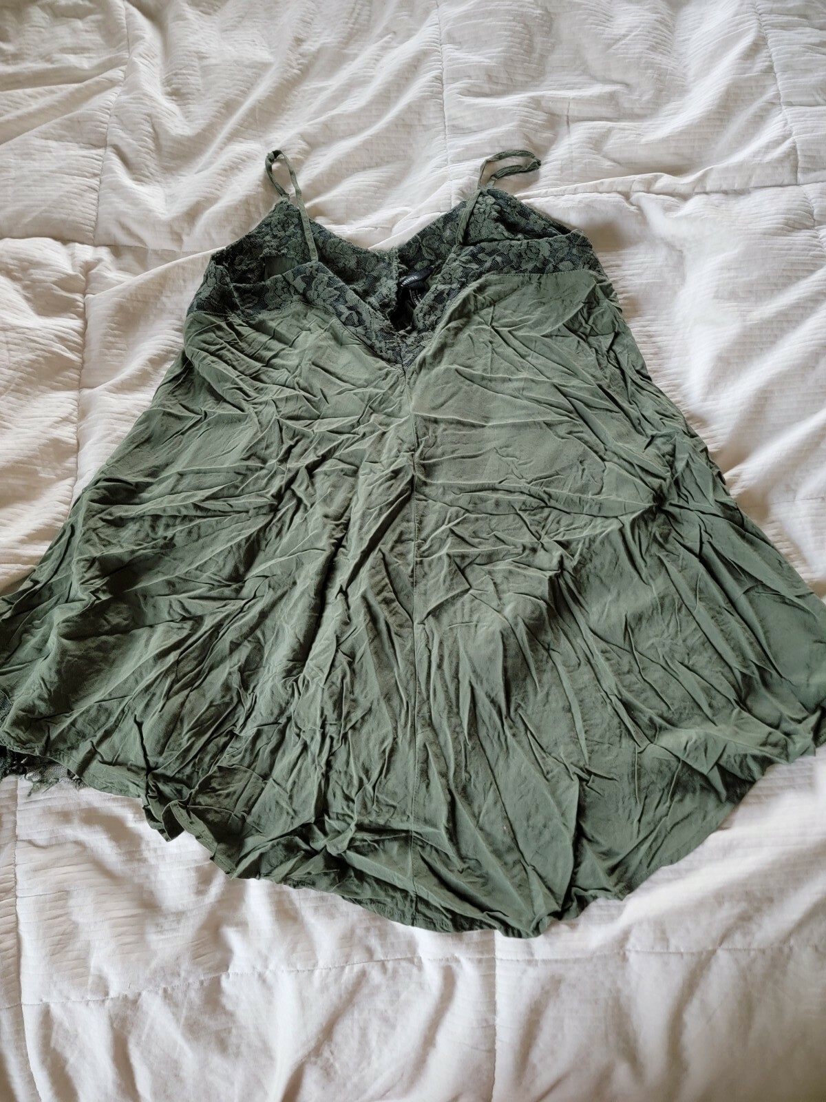 Forever 21 Cami Dress Or Flowy Tank, Lace Accents, Size S, Army Green
