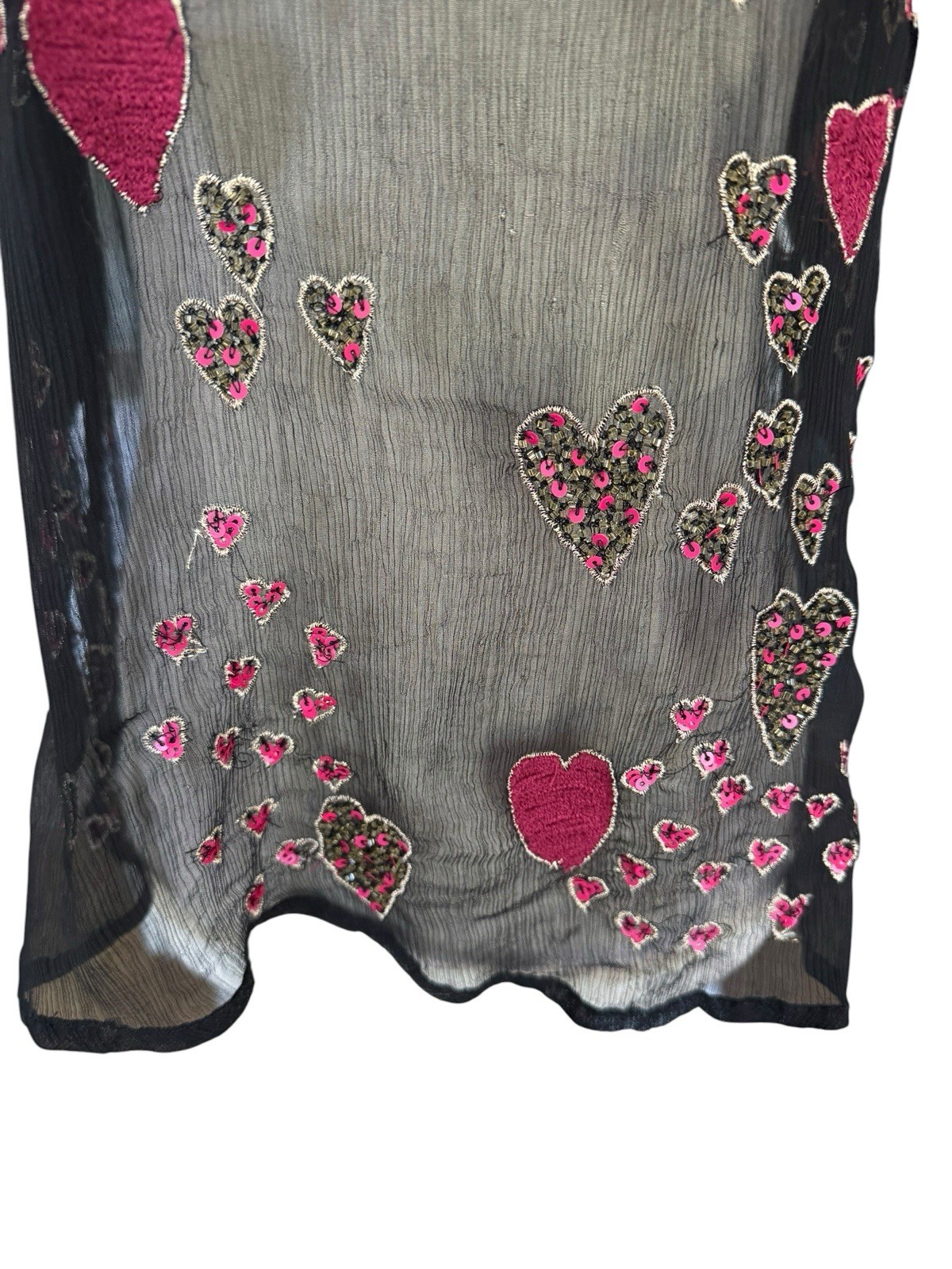 Free People “So in Love” Embroidered Heart Beaded Sheer Blouse Vintage 30s Style