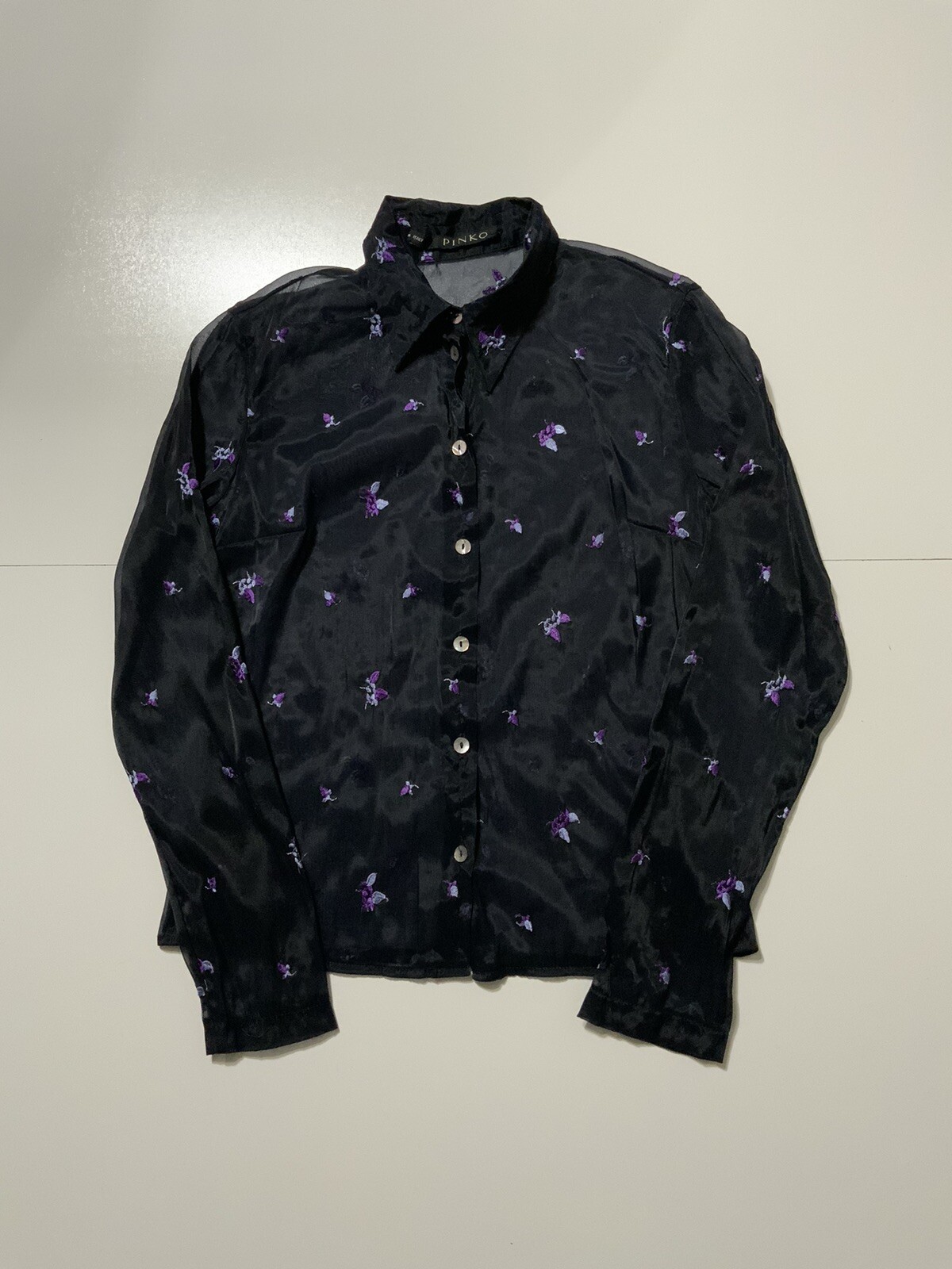 Pinko Made In Italy Embroidered Floral Sheer Casual Women’s Button Shirt Sz. III