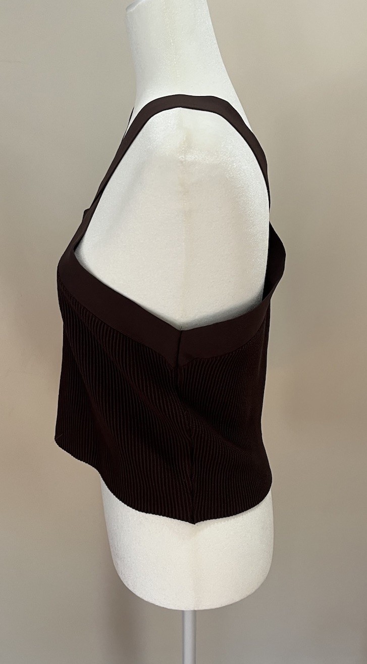 NWT Quince Brown Knit Ribbed Nylon Blend Cropped Halter Tank Top Sz. XL