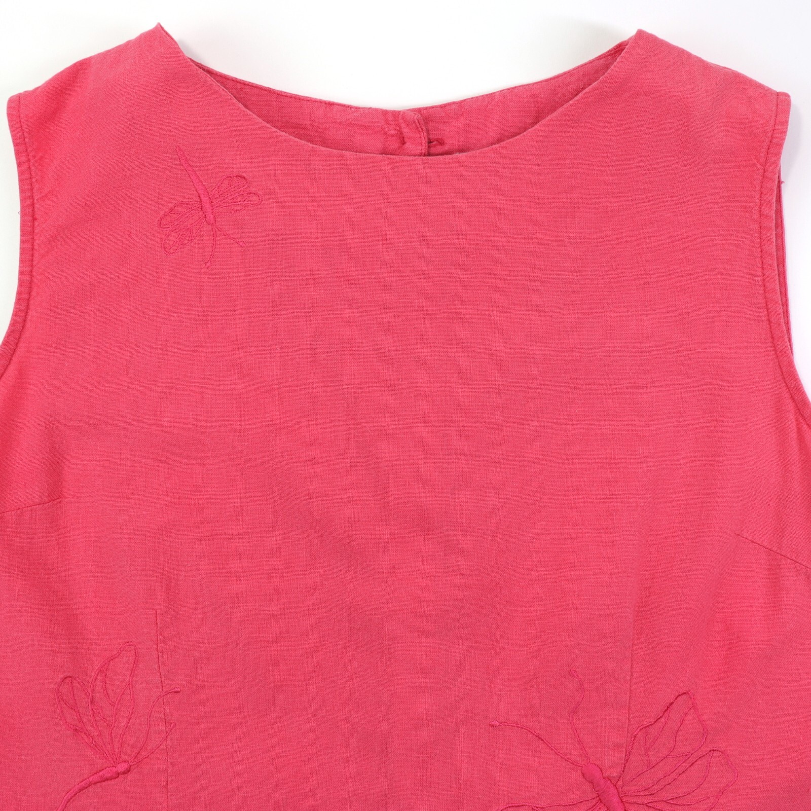Basic Editions Pink Sleeveless Back Button Top Size 18 Embroidered Dragonfly