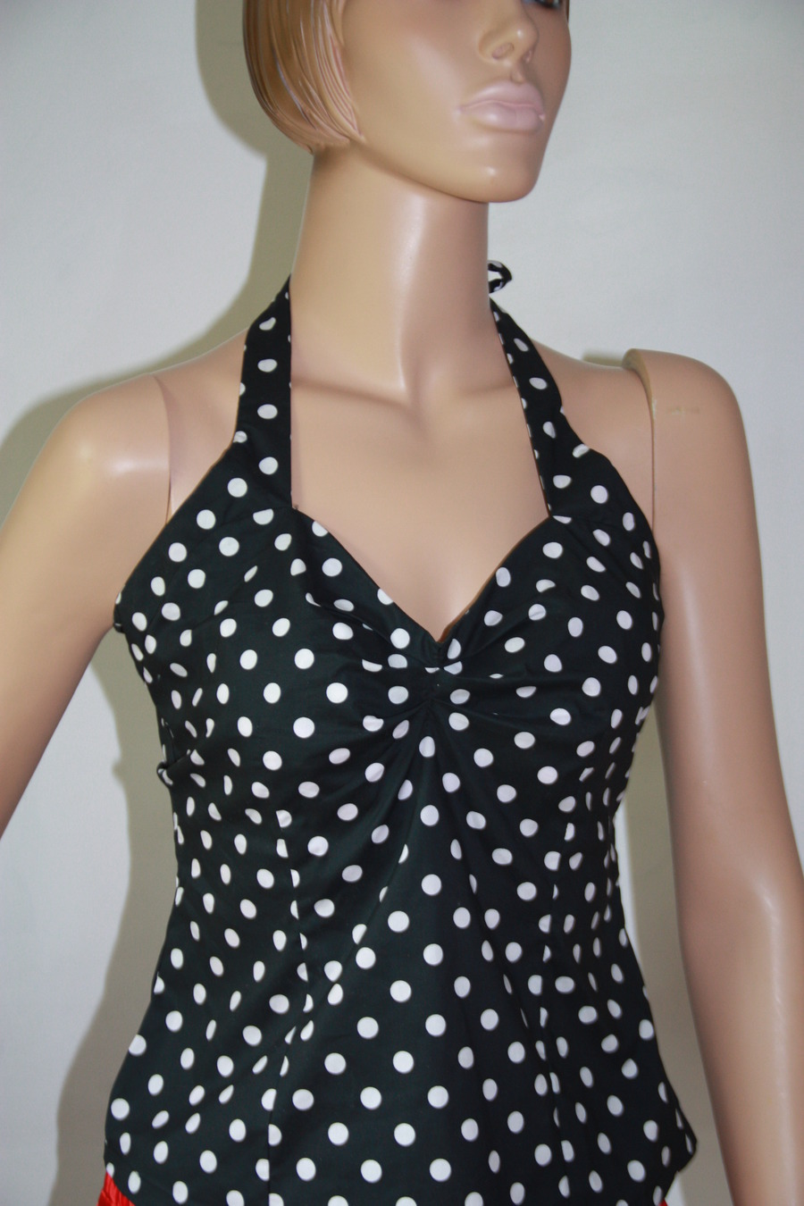 Black & White Polka Dot Halter top 50s 60s Rockabilly Vintage Style Pinup Size L