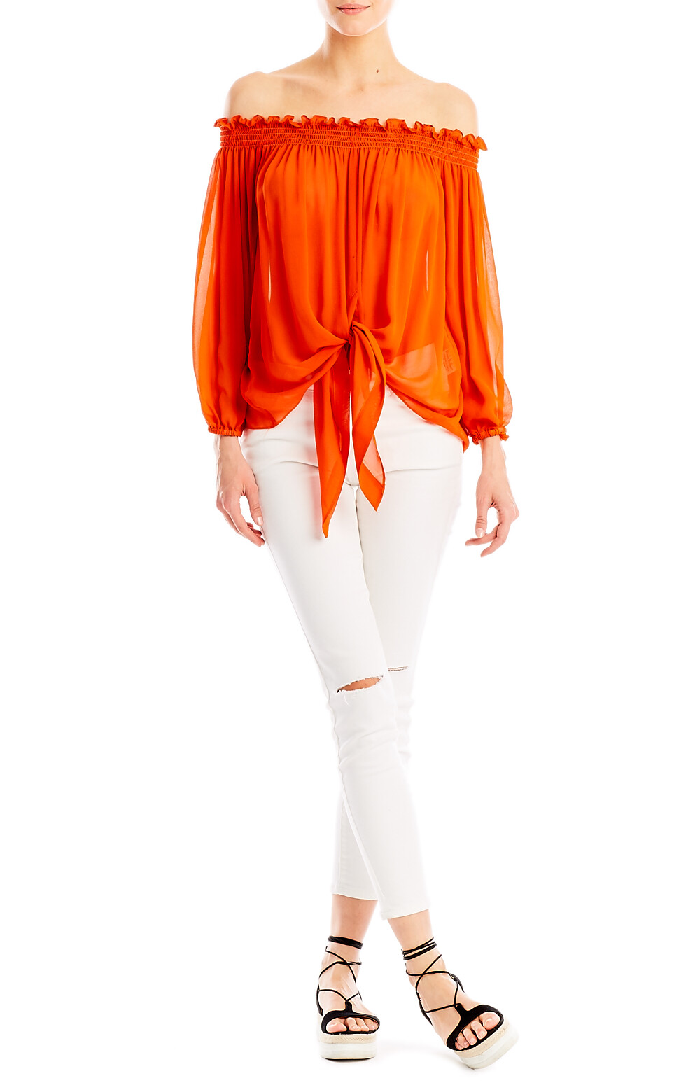 New With Tags Nicole Miller Orange Off The Shoulder Top