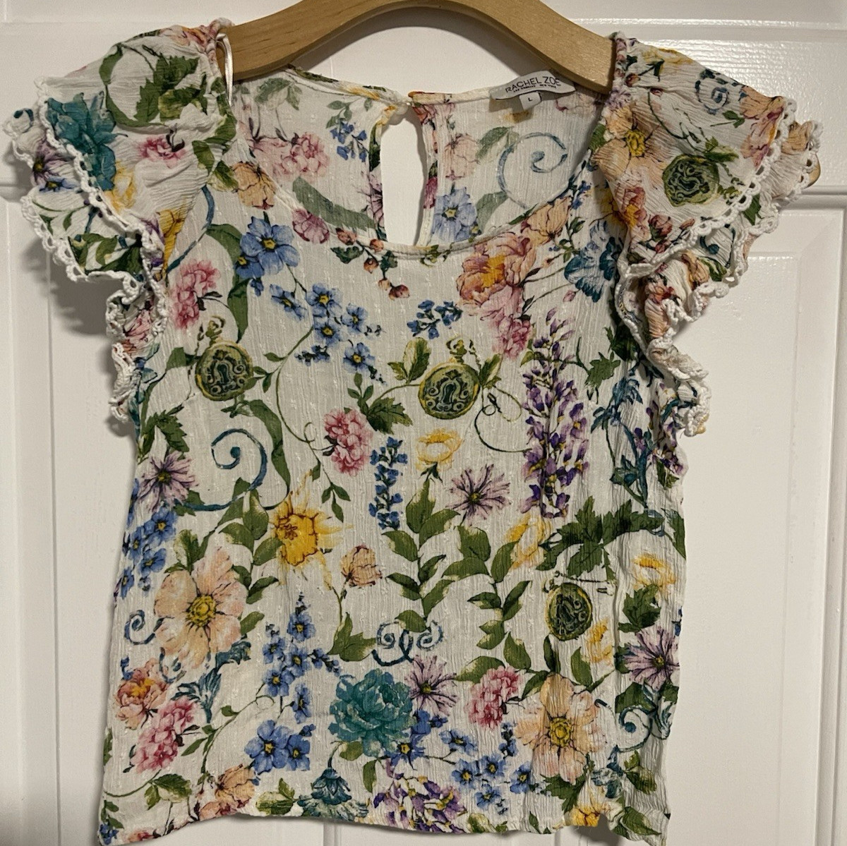 Rachel Zoe Women’s Floral Blouse Flutter Sleeve Large Blouse, Boho, Garden