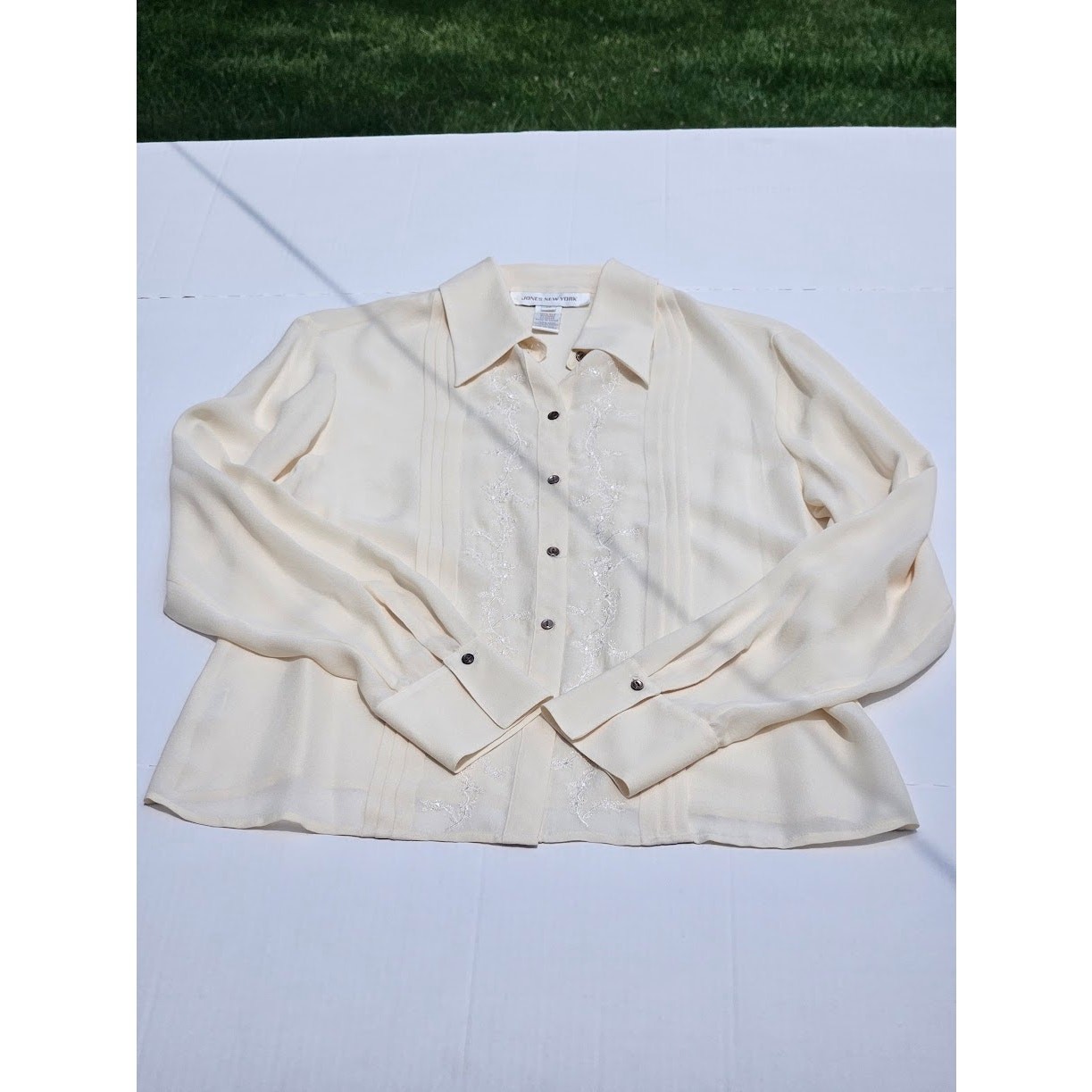 Vintage 90s Jones New York Ivory Cream 100% Silk Sheer Blouse – Women’s Size 10