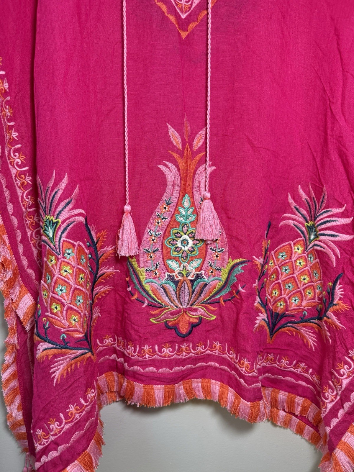 NWT Spartina 449 Kaftan Beach Cover Up Pineapple Embroidered Swim Fuchsia Pink