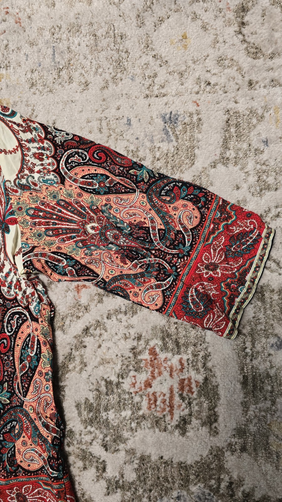 Kivenst Paisley Multicolor Red Cream Print Top Colorful Bohemian Blouse Size L