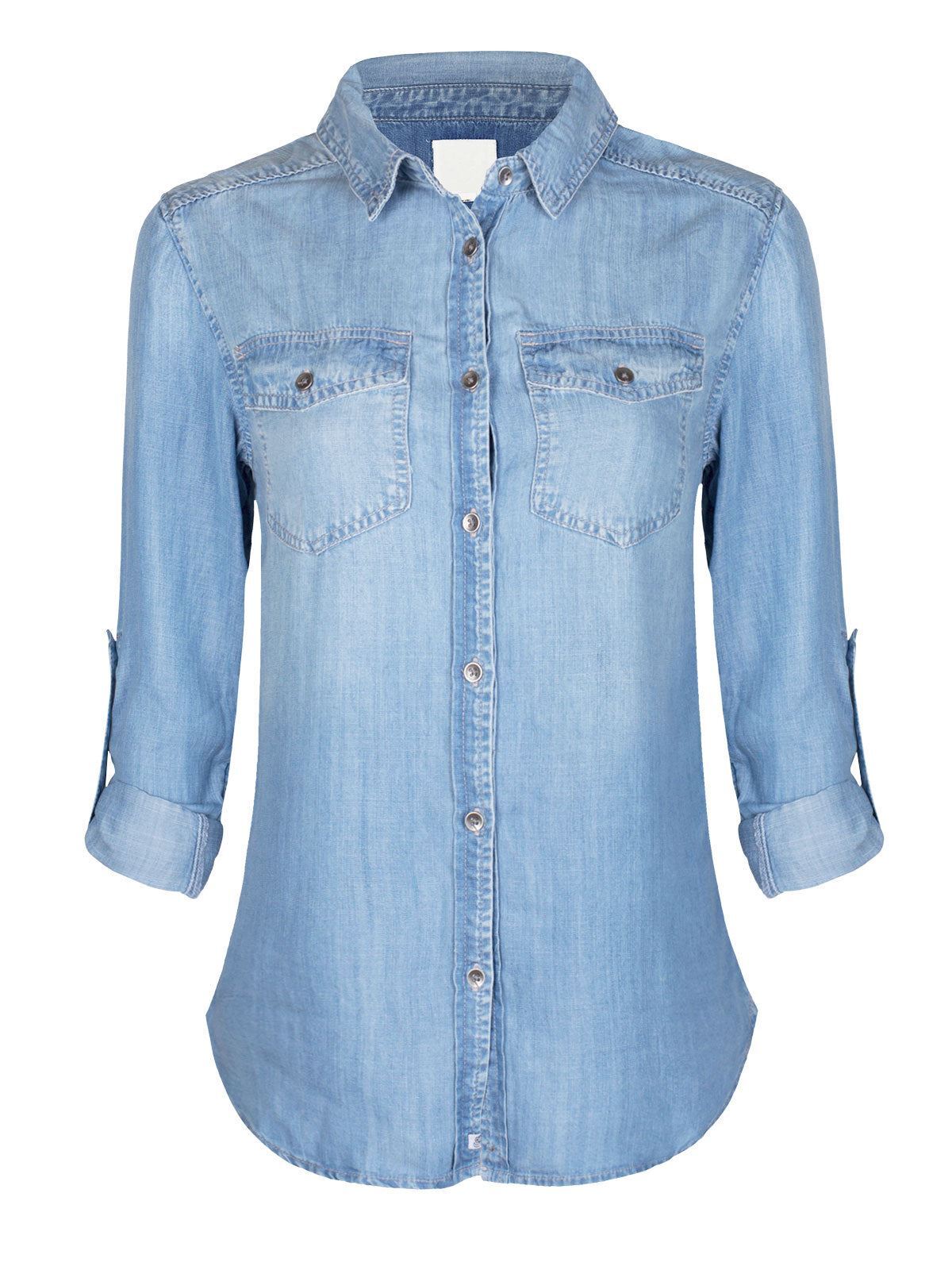 MixMatchy Classic Long/Roll Up Sleeve Button Down Denim Chambray Shirt
