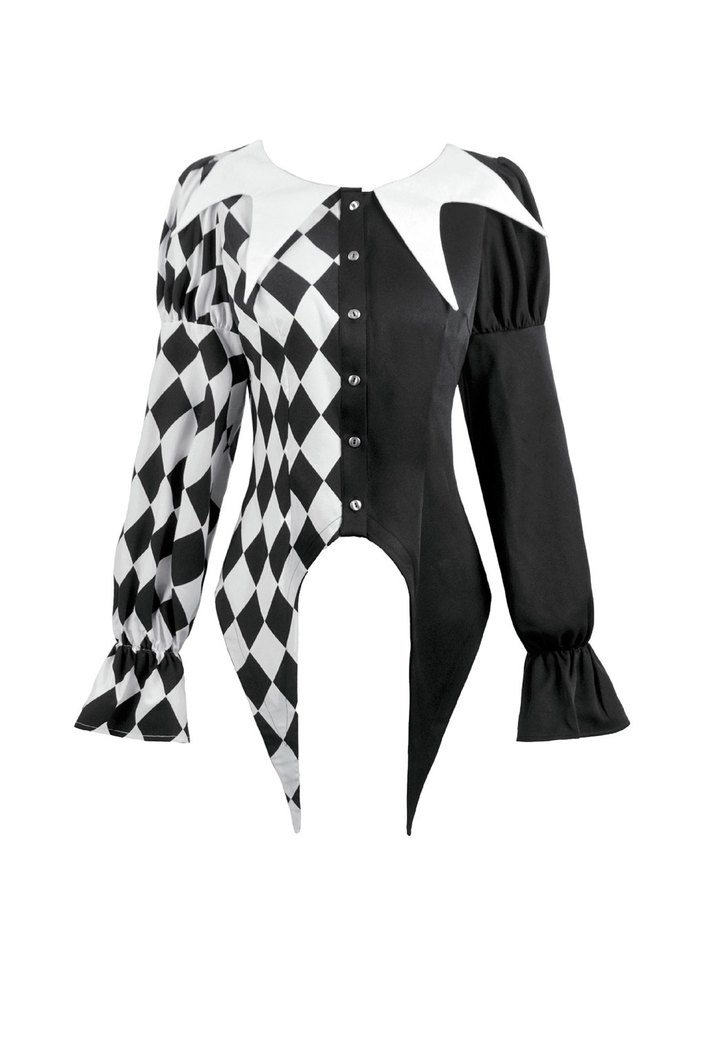 Dark in love Women Black White Harlequin Nocturne Ruffle Gothic Blouse Tops