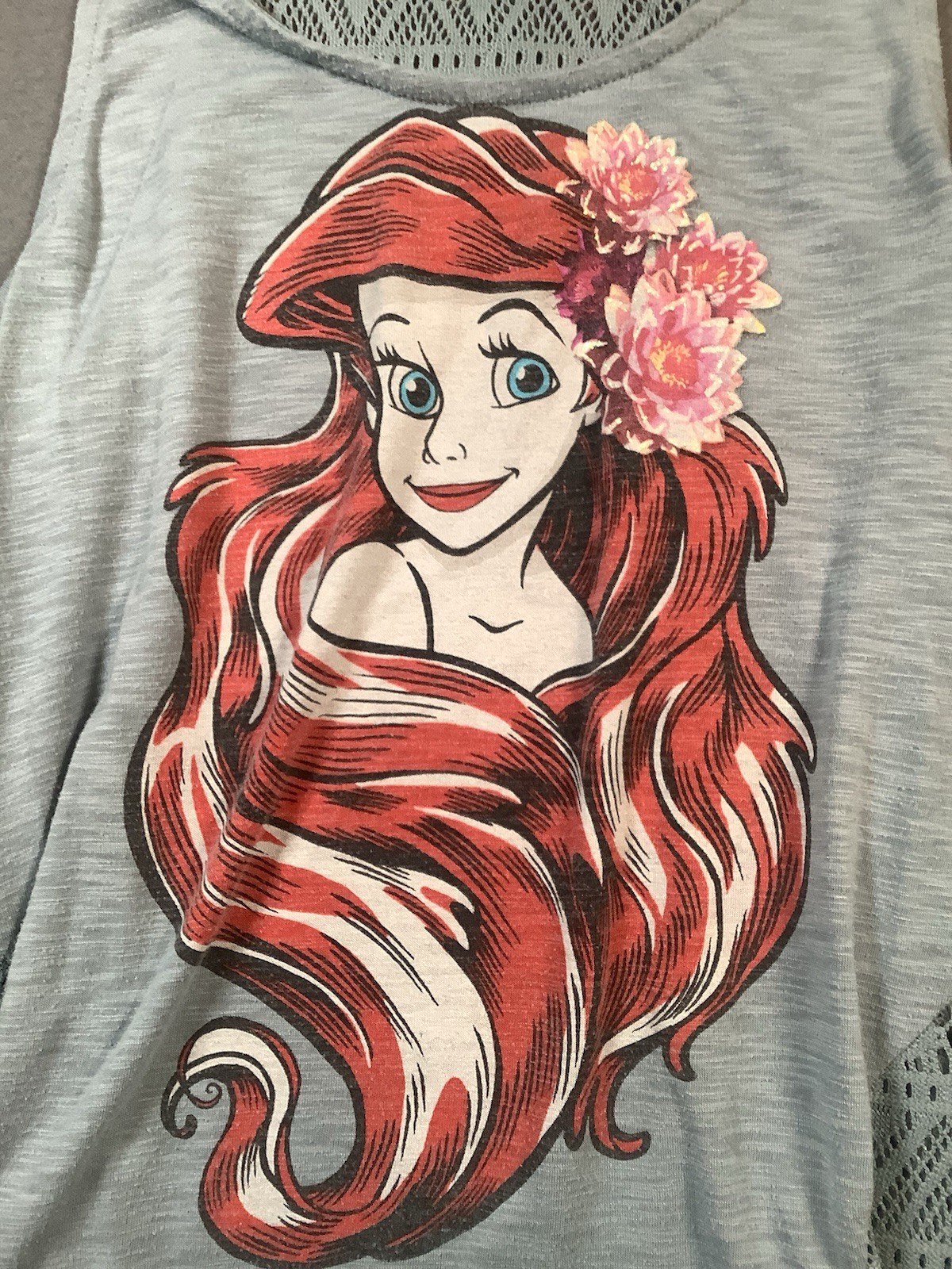 Disney Ariel Tank Top Little Mermaid Lace Glitter Girls M7/9 Sleeveless Blue