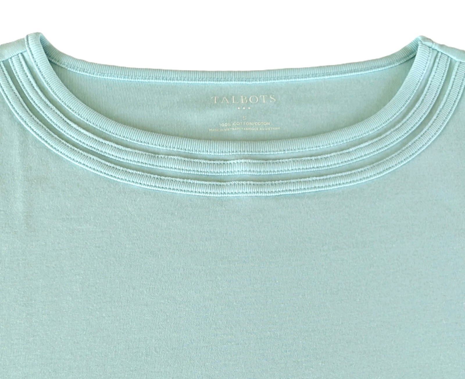 TALBOTS S Seafoam Green Layered Ribbed Bateau Neck COTTON Slvless Shell Top NWT