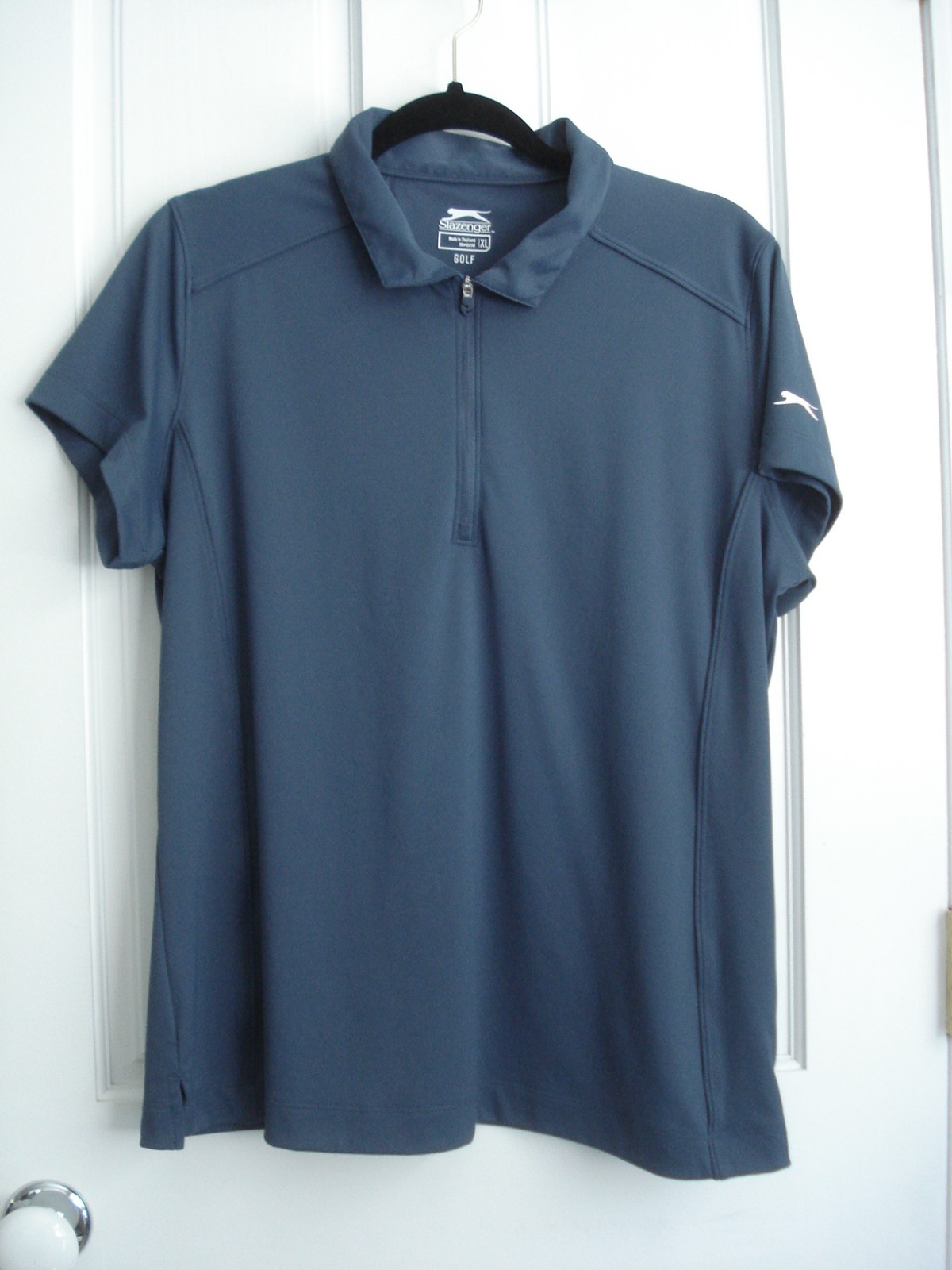 WOMENS SLAZENGER S/S ZIP NECK STRETCH GOLF ACTIVE SHIRT TOP NAVY BLUE XL EXCLNT!