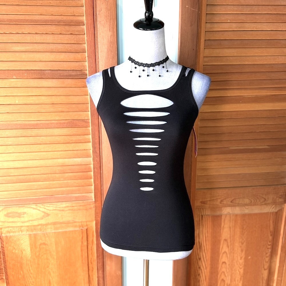 Demi Loon Punk Goth Emo Grunge “Gothique” Slashed Cutout Festival Tank L