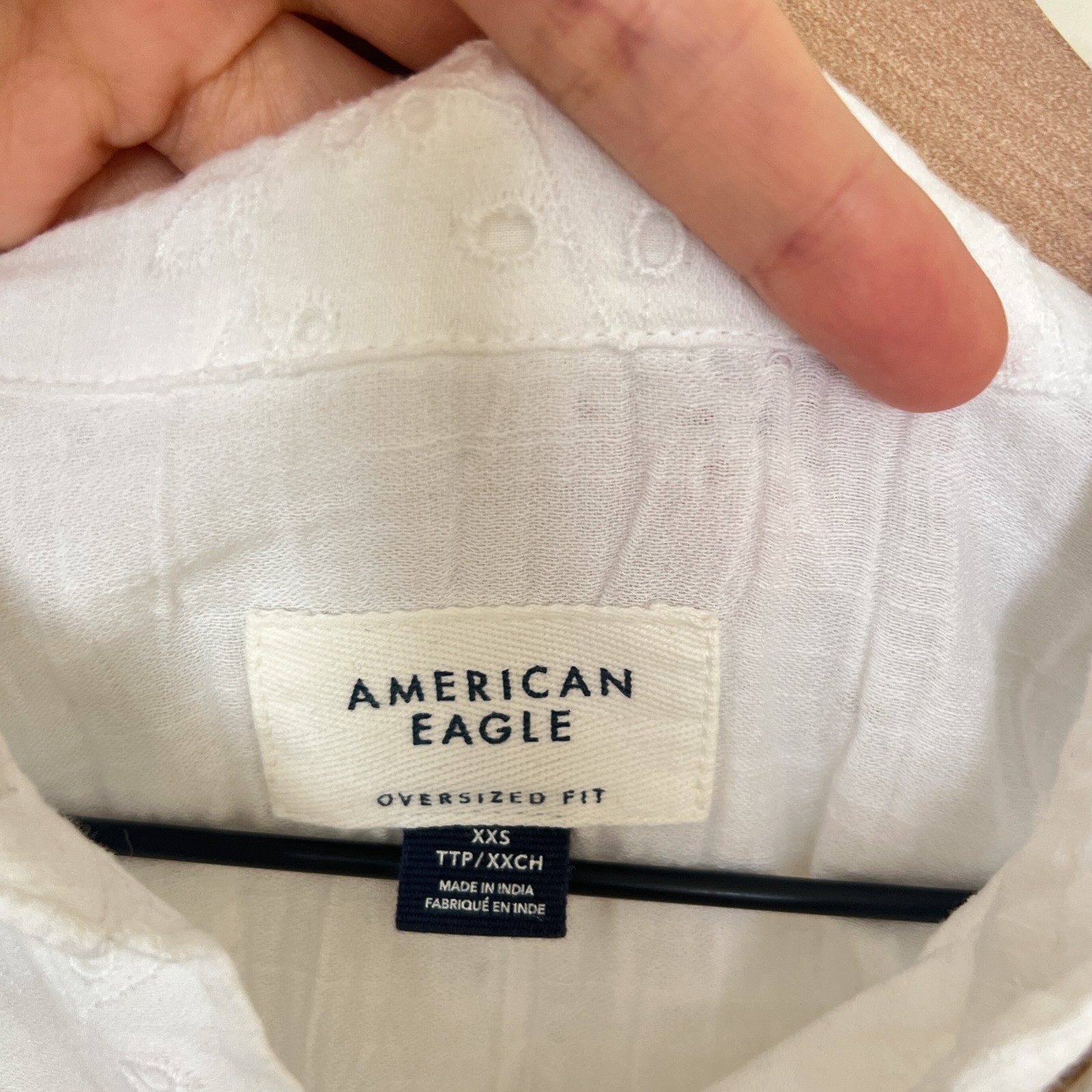 NWT American Eagle White Go Big Oversized Eyelet Embroidered Shirt Size XXS
