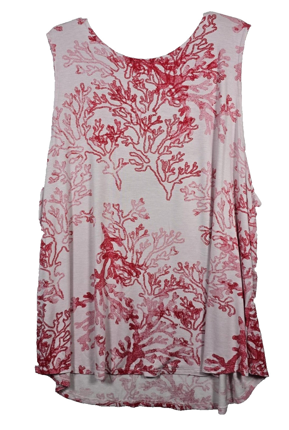 Palm Grove Women’s 3X Sleeveless Coral Print Tank Top Red White Stretch Keyhole