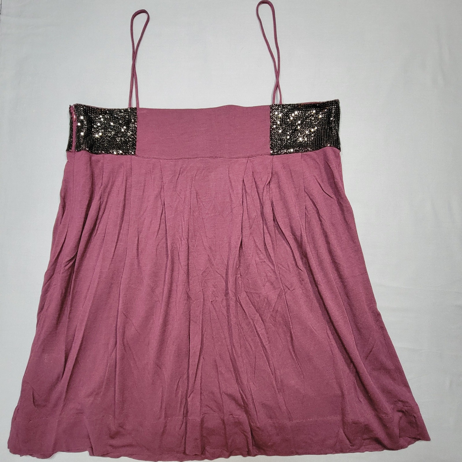 Dream Society Women Tank Size L Purple Merlot Preppy Cami Beaded Spaghetti Strap