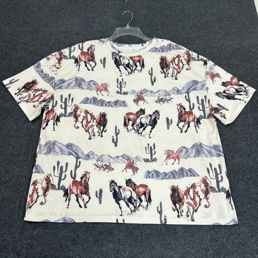 SHEIN Running Horses Women’s 2XL Short Sleeve Shirt Mountains Western Cowgirl