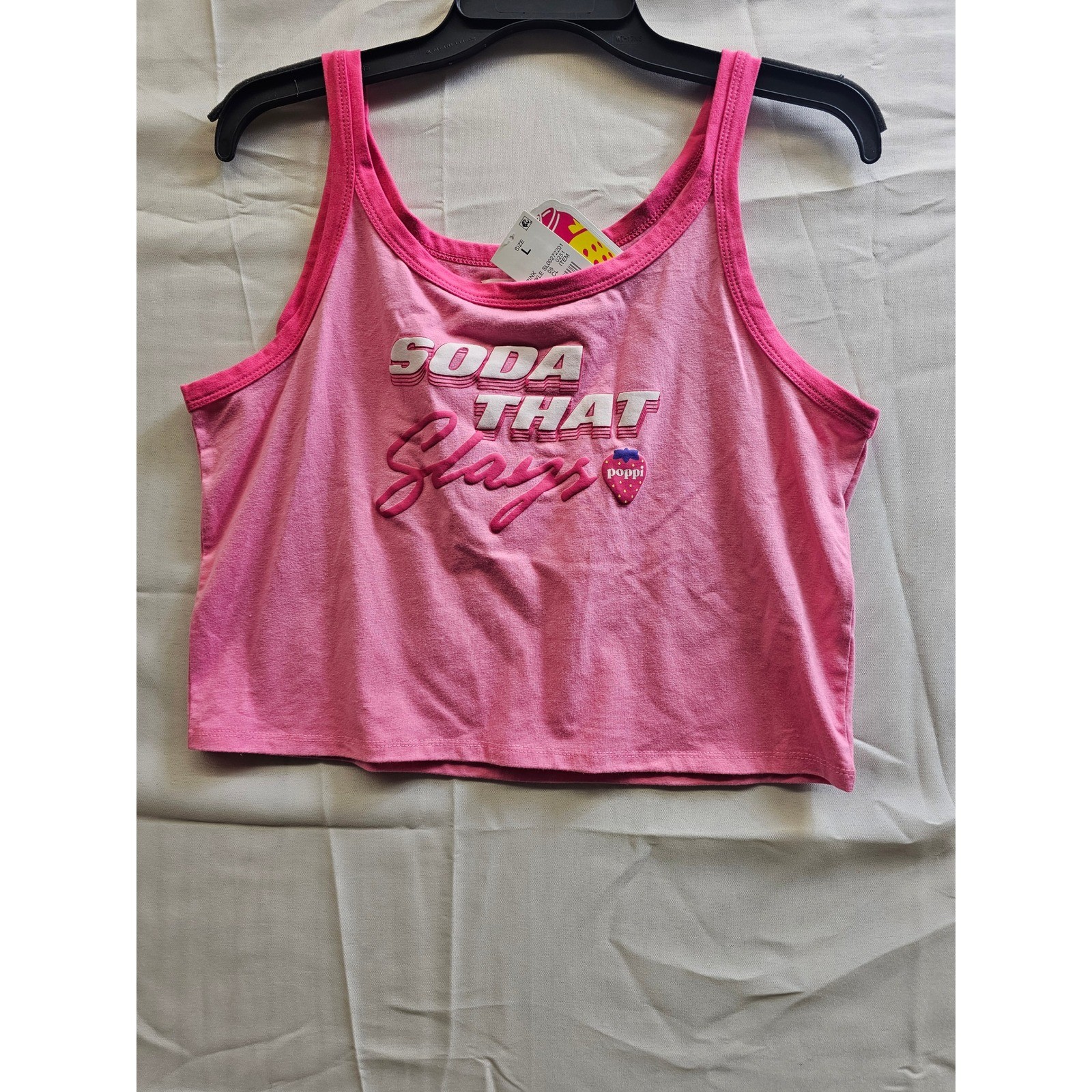 Poppi Soda That Slays Pink Graphic Crop Tank Top SL00272201 Womens Large NWT