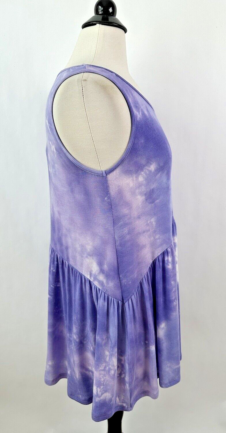 Easel Tie Dye Babydoll Tank Purple White Soft Stretch Sleeveless Sz M NWT Top