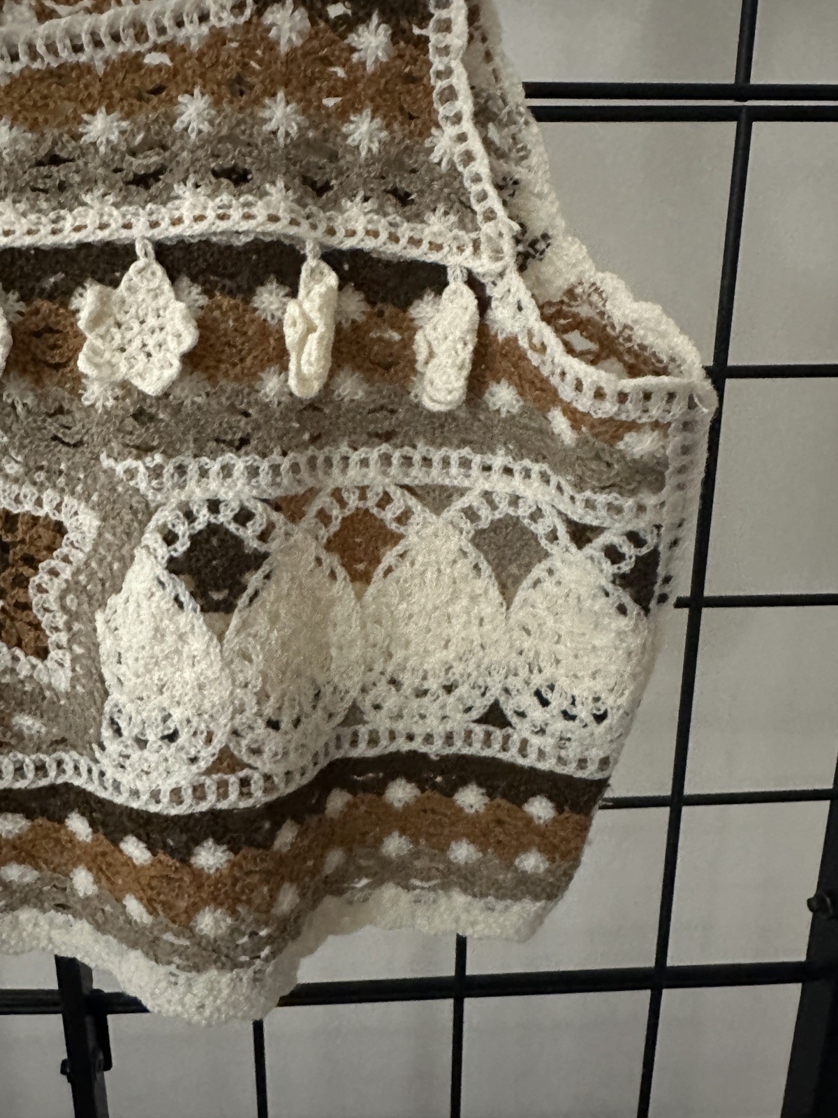 POL Crochet Tank Top Tassel Granny Square Boho One Size