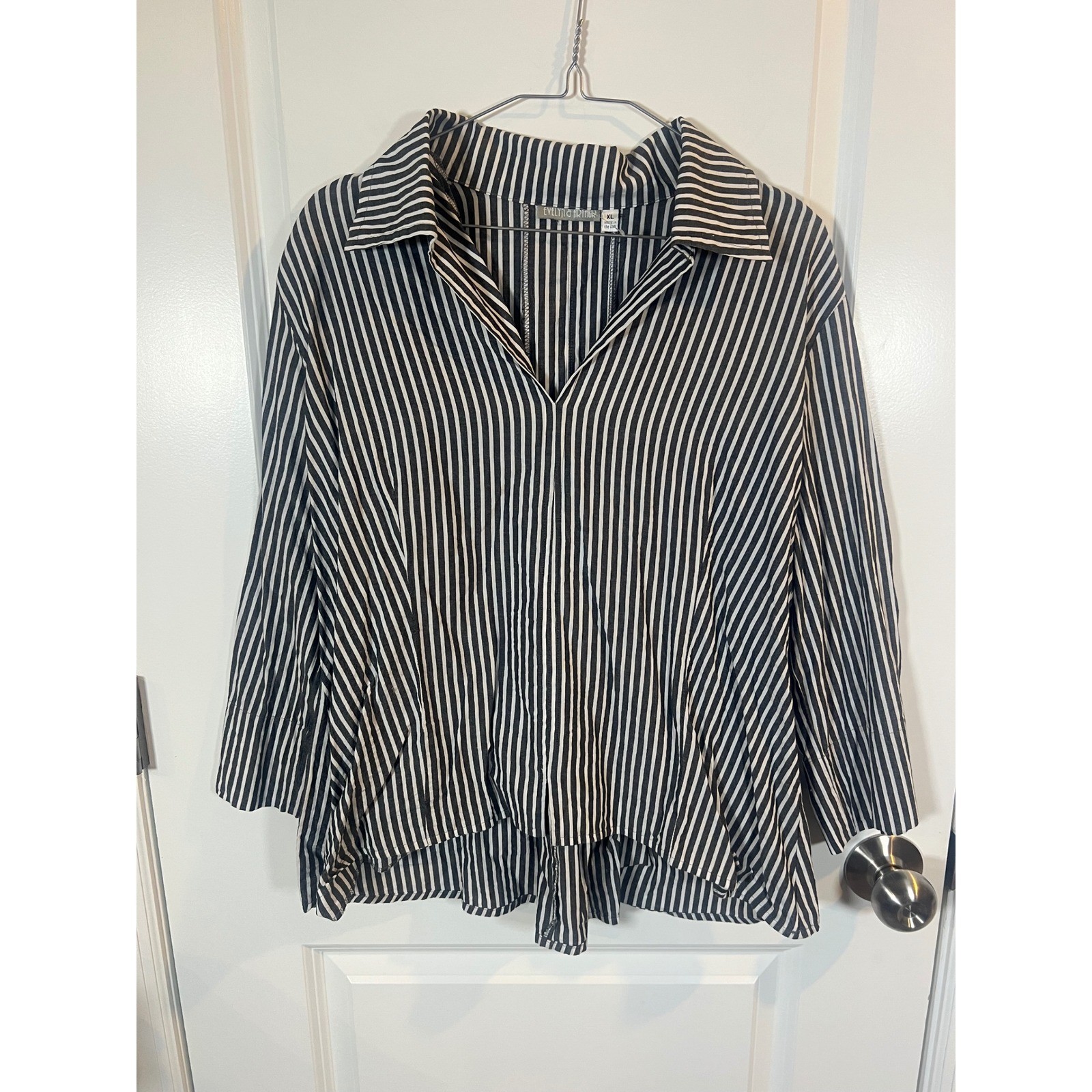 Evelyn & Arthur Womens Blouse 100% Cotton Striped Navy White XL