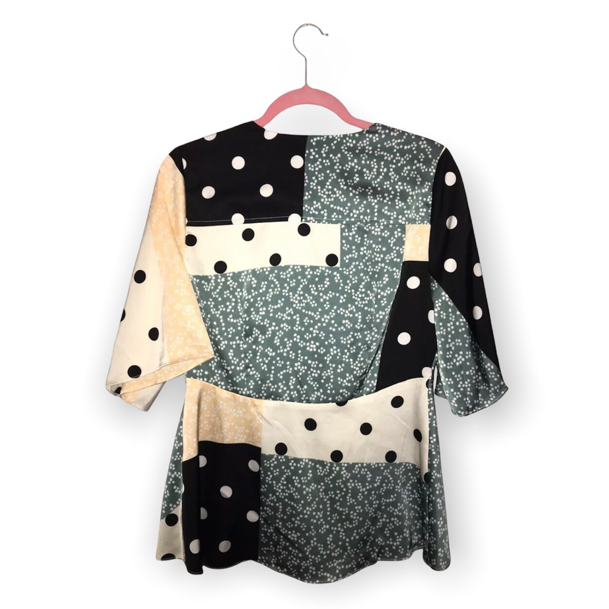 Skies Are Blue Patchwork Floral Polka Dot Top Blouse Size Small