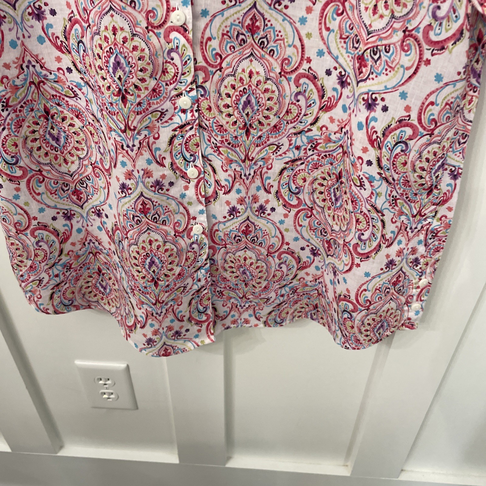 Chico’s 100% Linen Button Front Shirt-1P( US 8/10P)-no Iron-multicolored Pattern