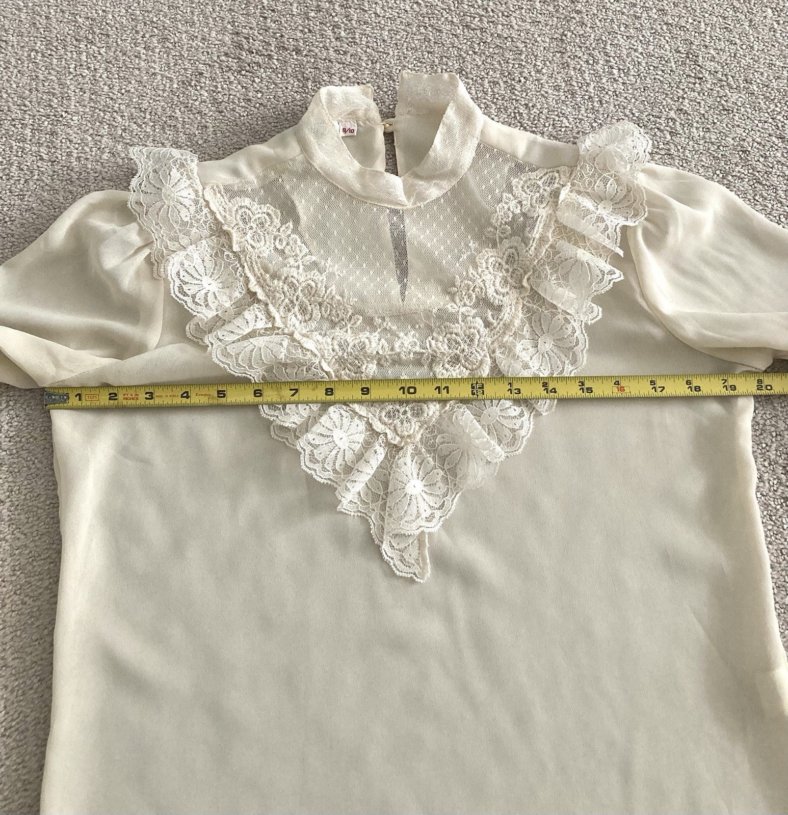 Vtg 80s Ivory Lace Blouse Victorian Revival Prairie Puff Sleeves Size 9/10