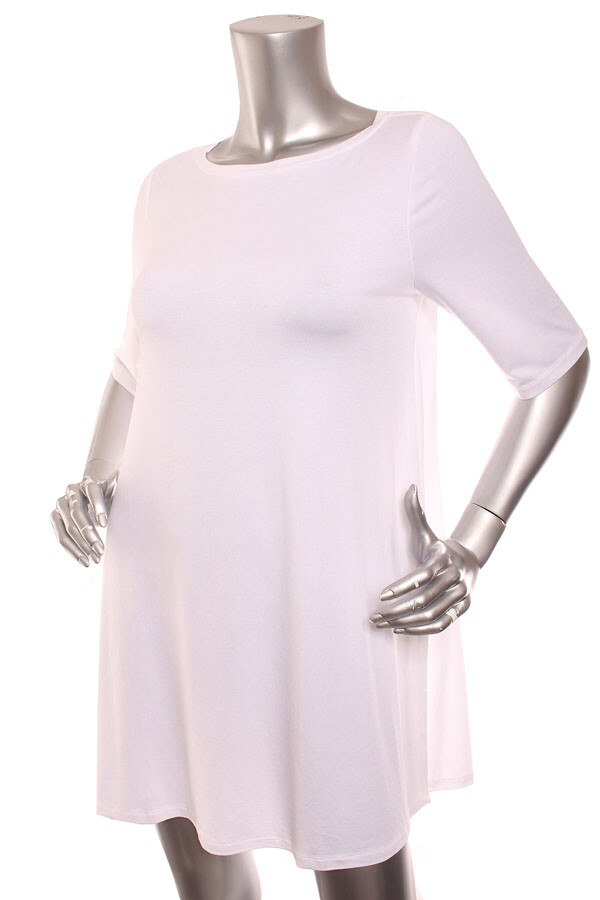 NEW (10) Eileen Fisher Fine Jersey Short Sleeve Slit Thigh Length Top White L