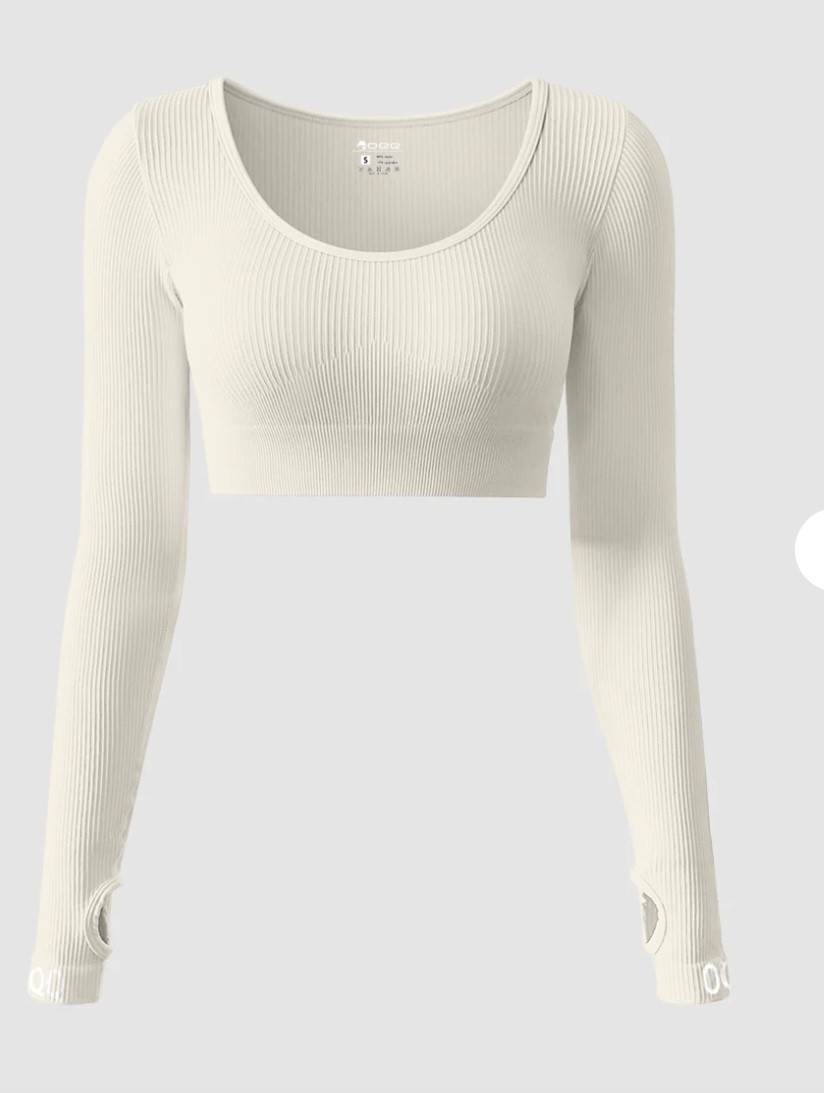 Creme Long Sleeved Crop top With Thumbies Size S