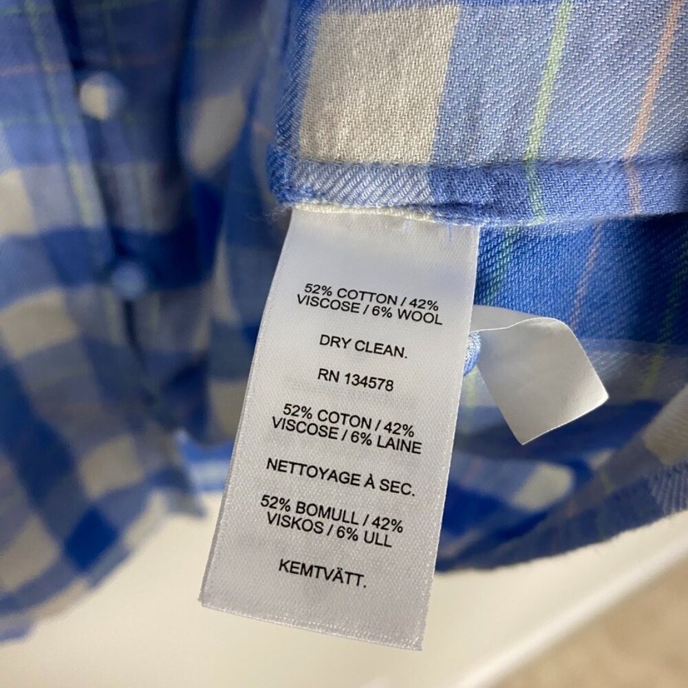 Vineyard Vines Ruffle Neck Plaid Top Calm Water Blue Womens Medium