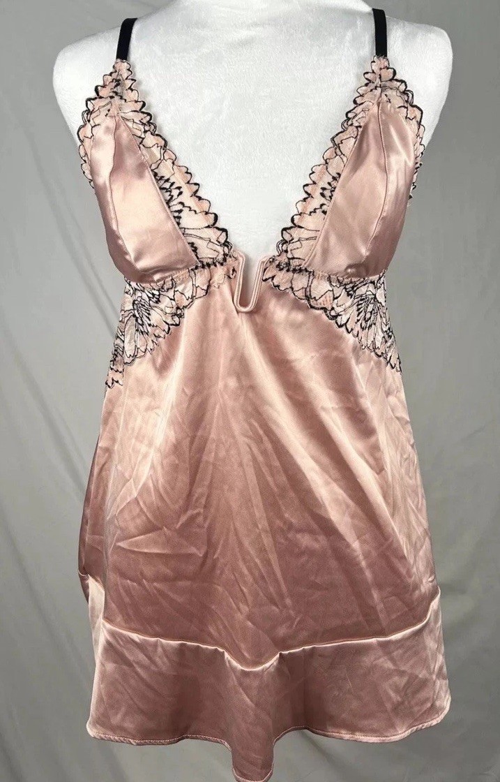 Baby Doll Rose Pink Satin Cami Slip Dress Top Lace Fairy Core SZ M Auden Y2K