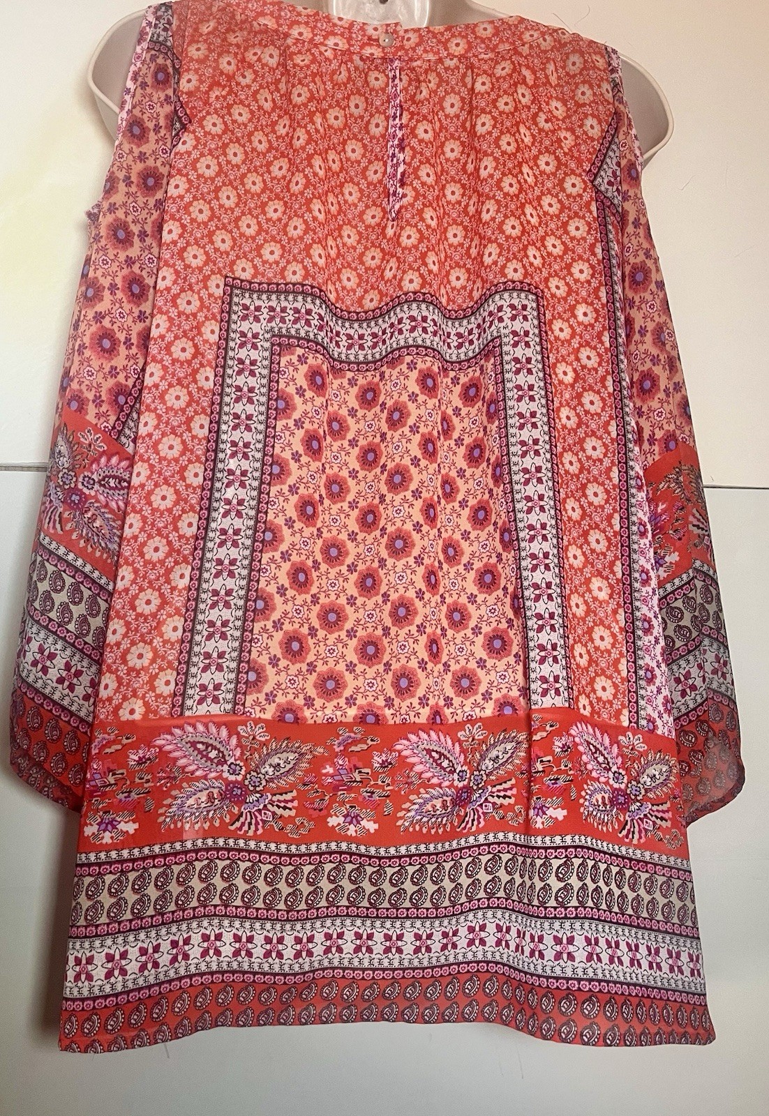 WESTPORT PL OPEN SHOULDER TOP WITH DETACHABLE SHELL MULTI ORANGE PAISLEY